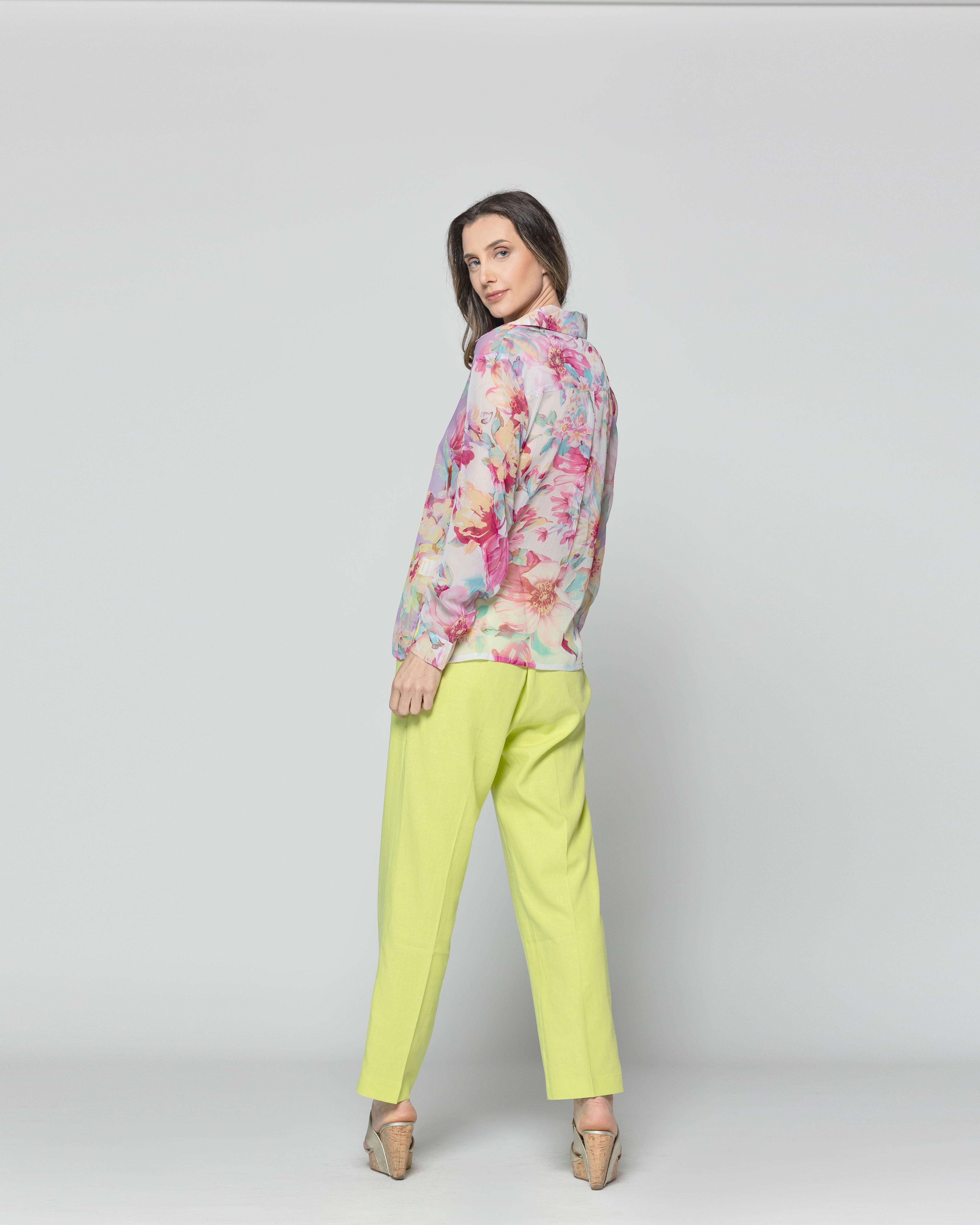 Blusa Mujer Betzaida Estampado De Flores Y Botones De Perlas Lila Lineatre-2