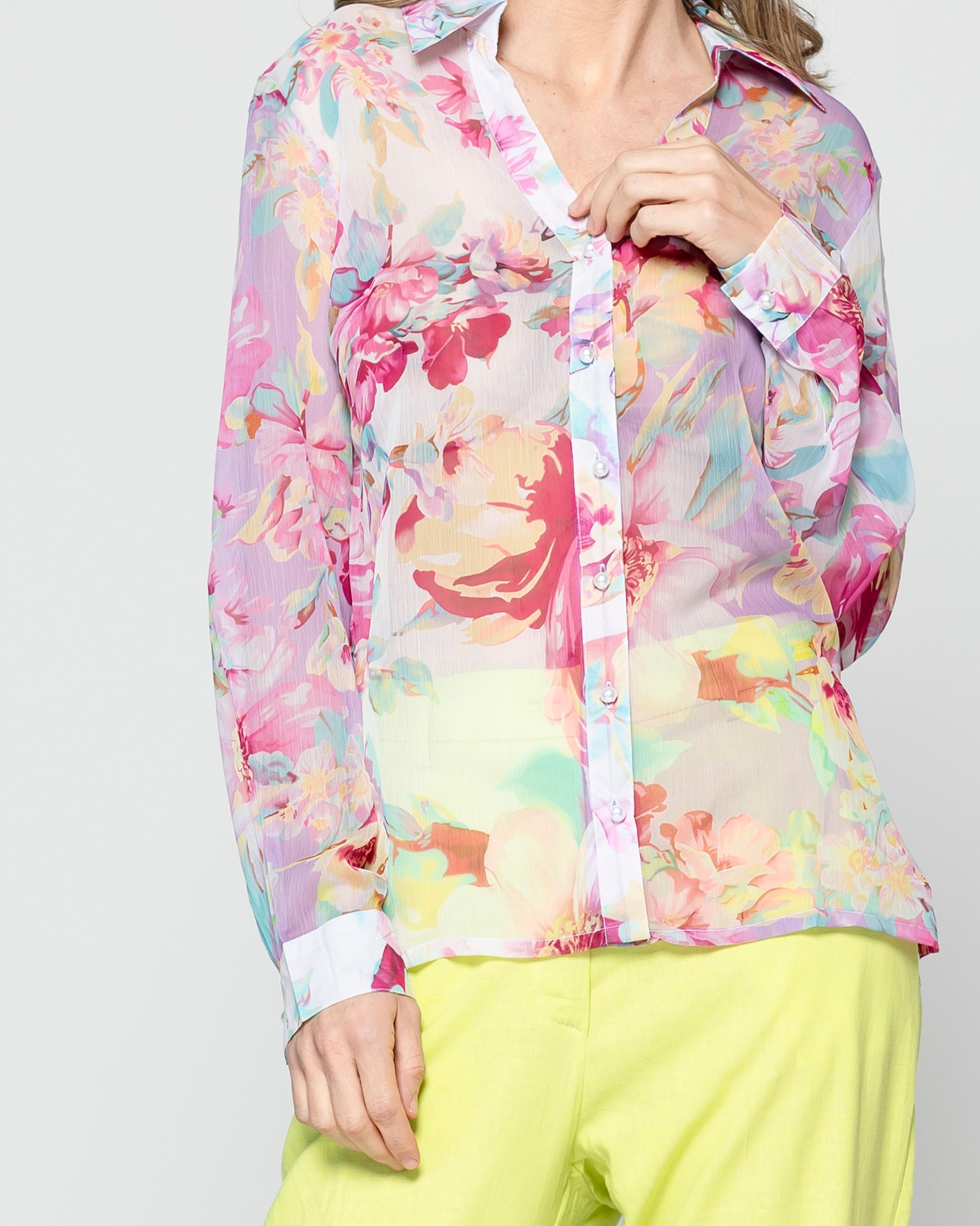 Blusa Mujer Betzaida Estampado De Flores Y Botones De Perlas Lila Lineatre-3