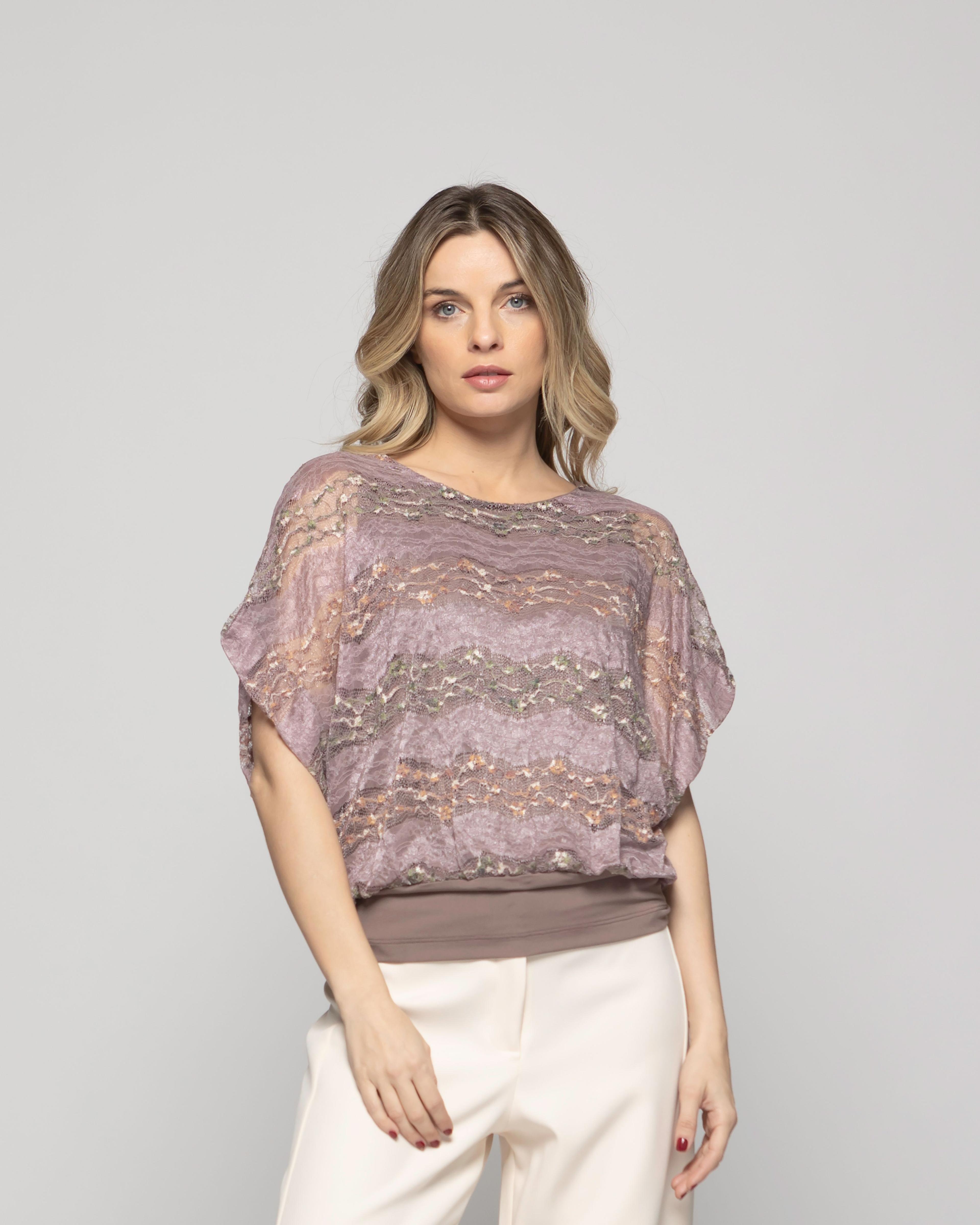 Polera Nigella Manga Caída Encaje Floral Rosado Ludovica-3