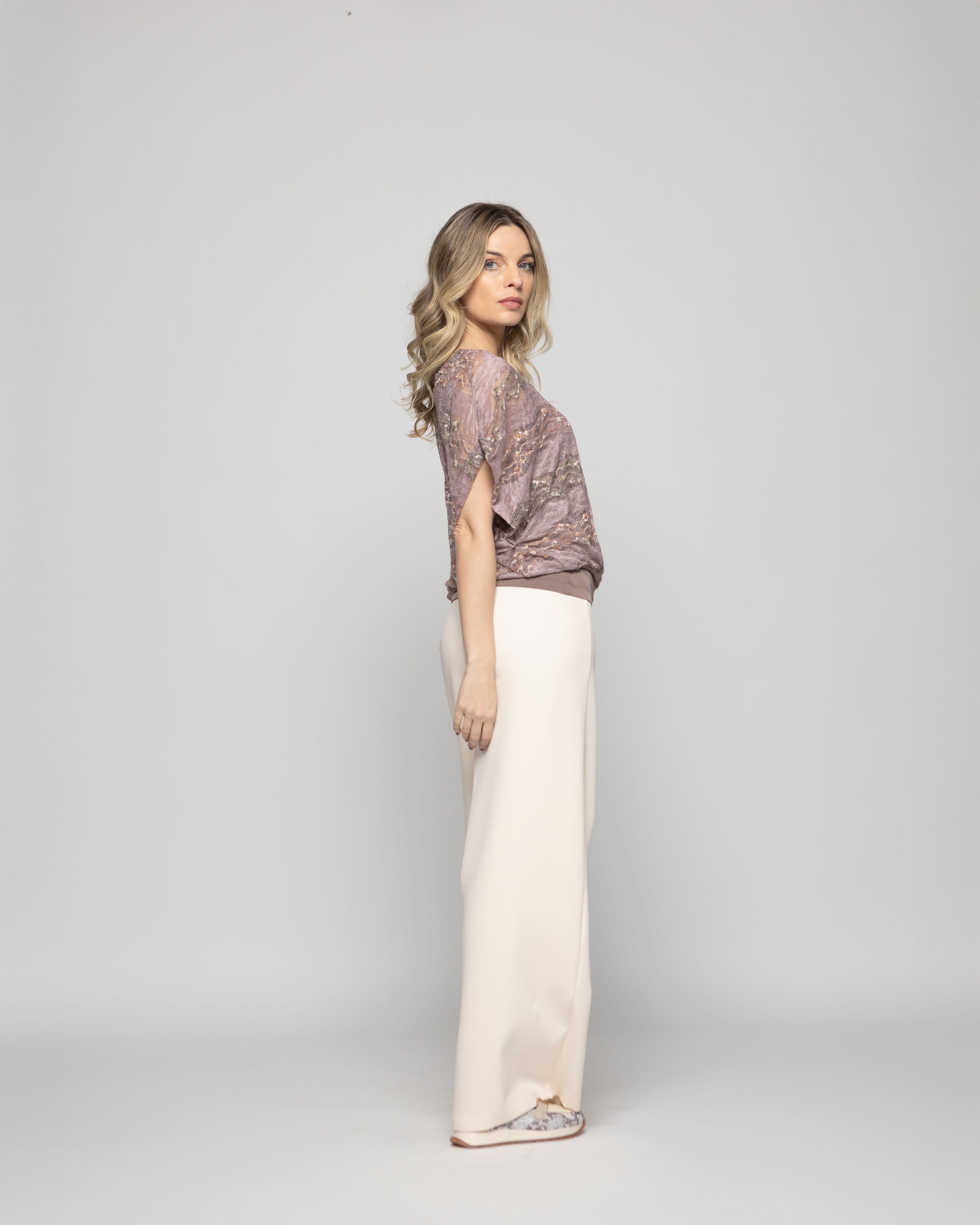 Polera Nigella Manga Caída Encaje Floral Rosado Ludovica-5