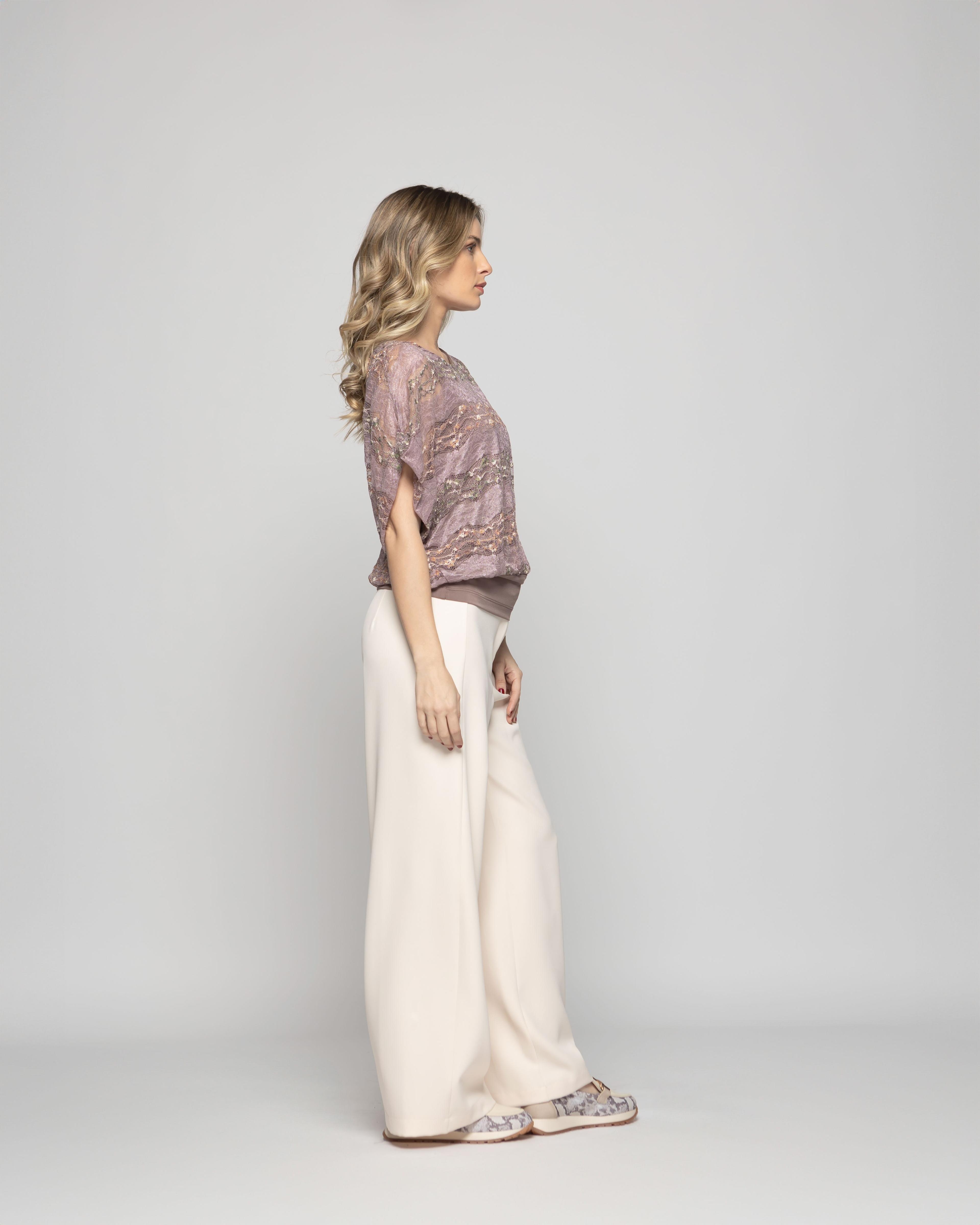 Polera Nigella Manga Caída Encaje Floral Rosado Ludovica-7