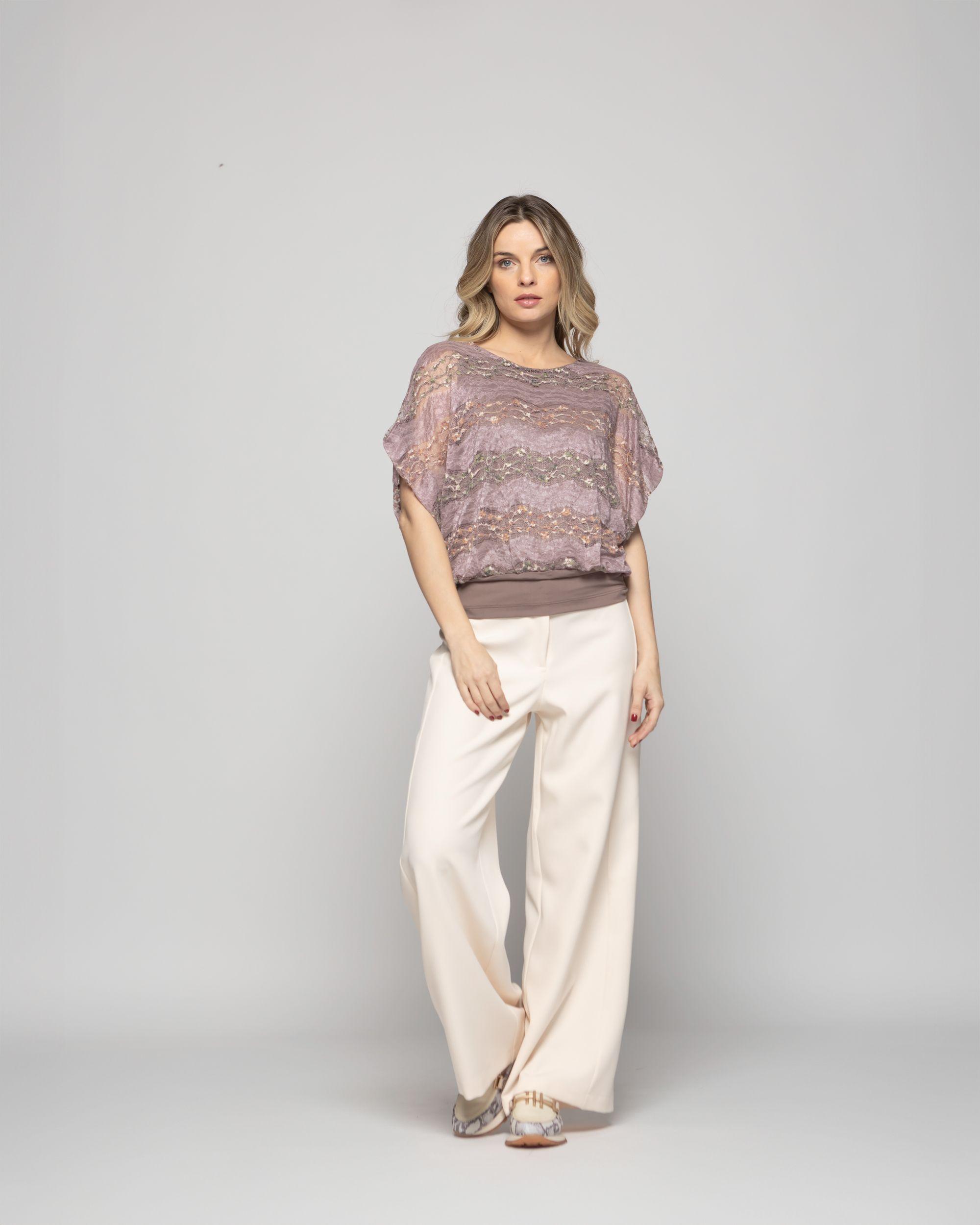 Polera Nigella Manga Caída Encaje Floral Rosado Ludovica-2