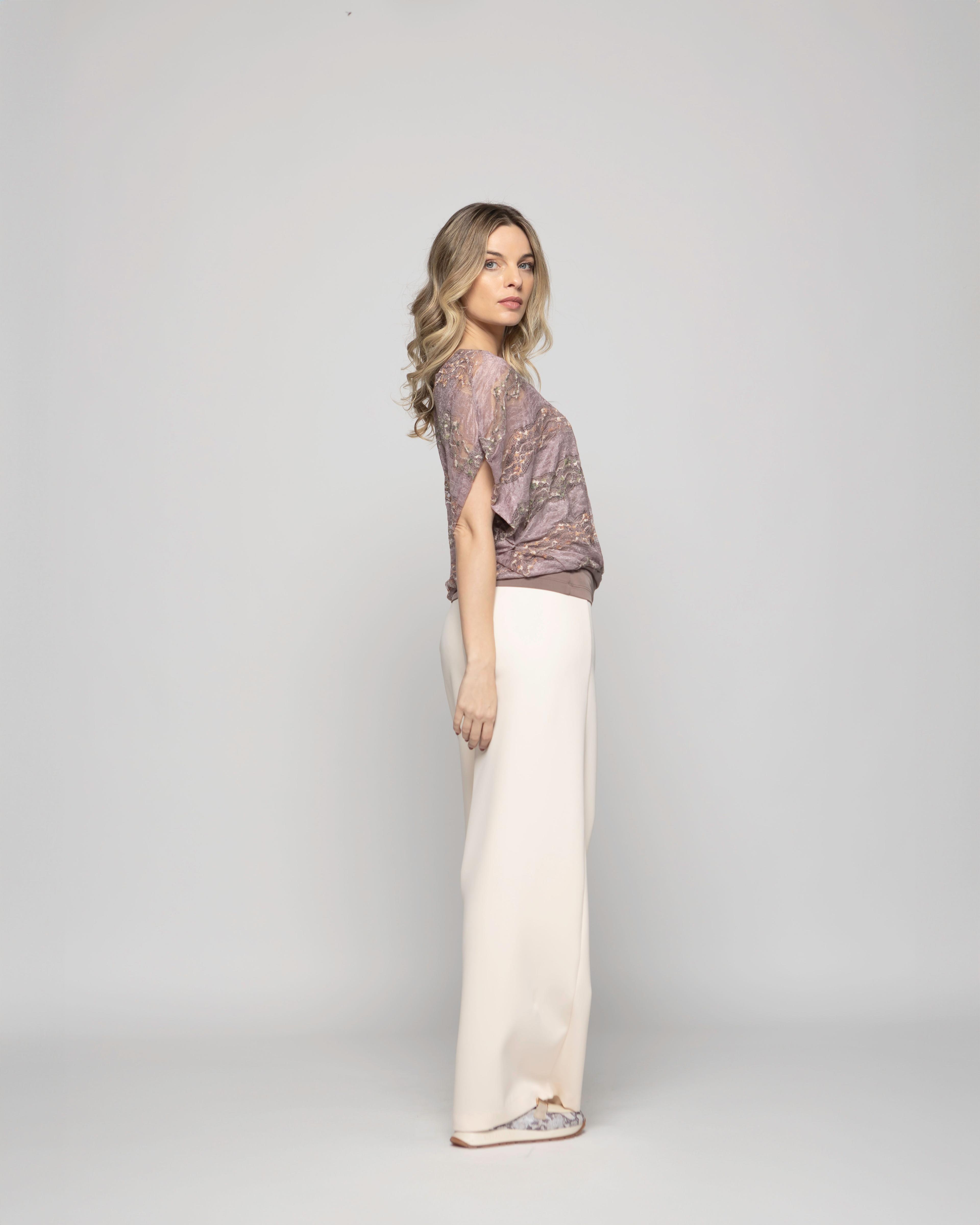 Polera Nigella Manga Caída Encaje Floral Rosado Ludovica-6