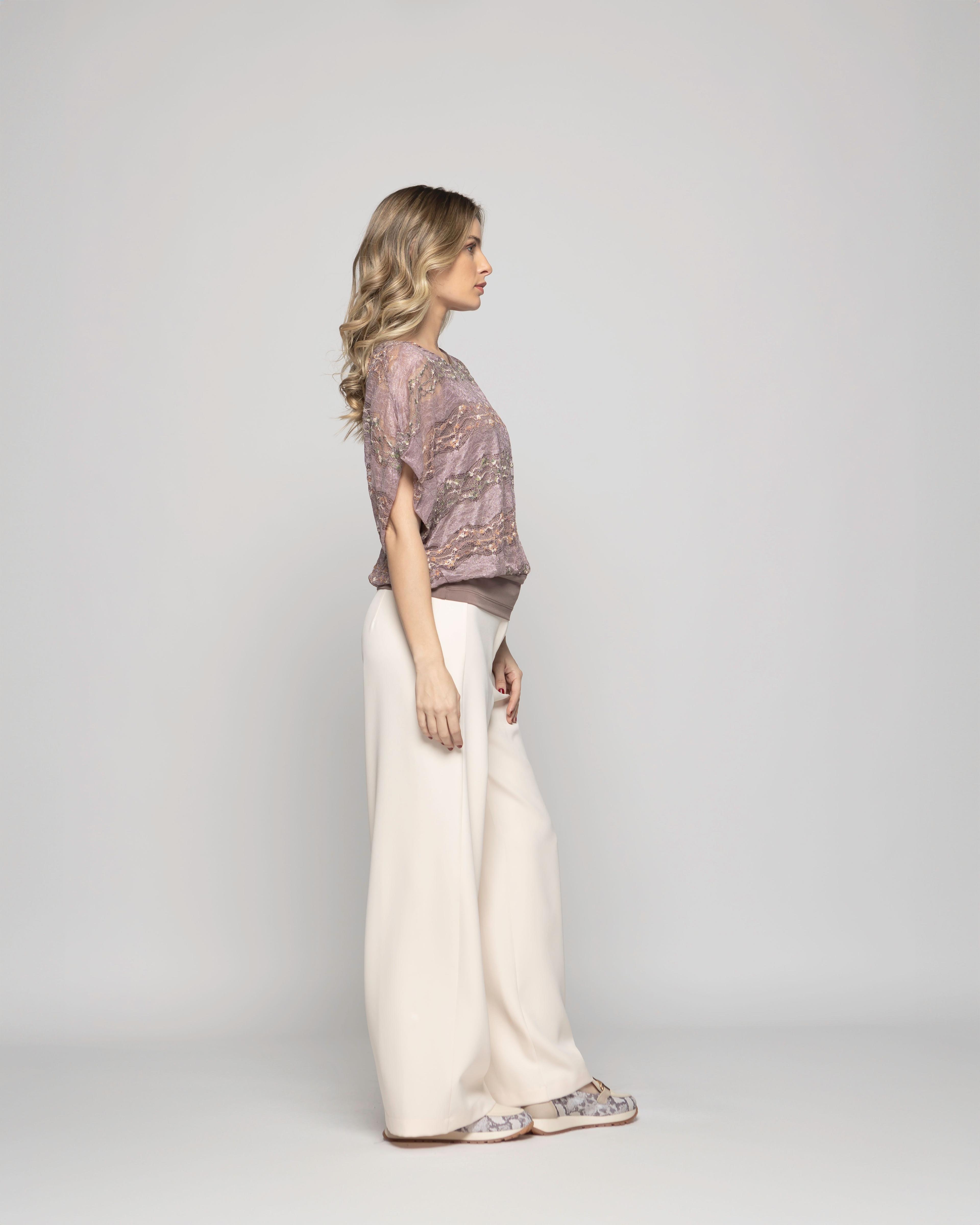 Polera Nigella Manga Caída Encaje Floral Rosado Ludovica-9