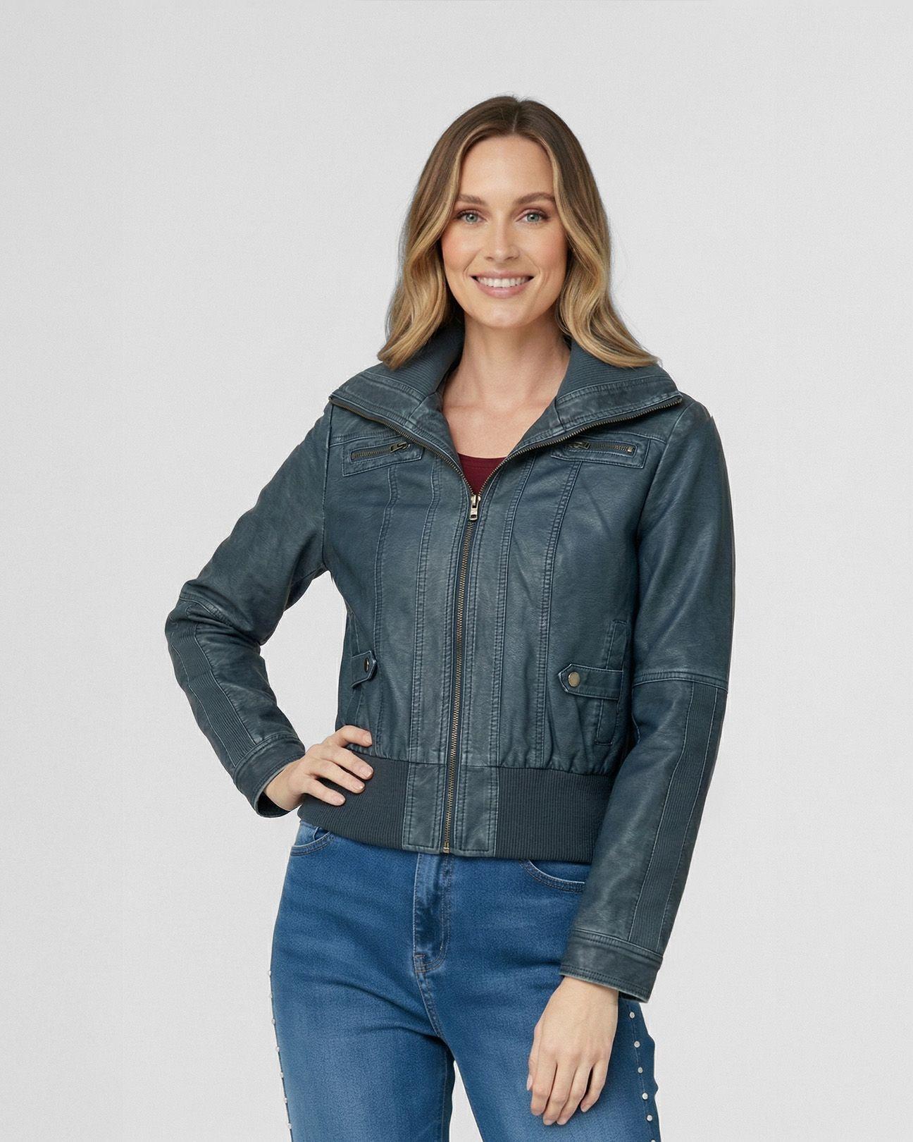 Chaqueta Mujer Francisca Regular  Cuello Alto Solapa Manga Suelta Jeans Lineatre-0