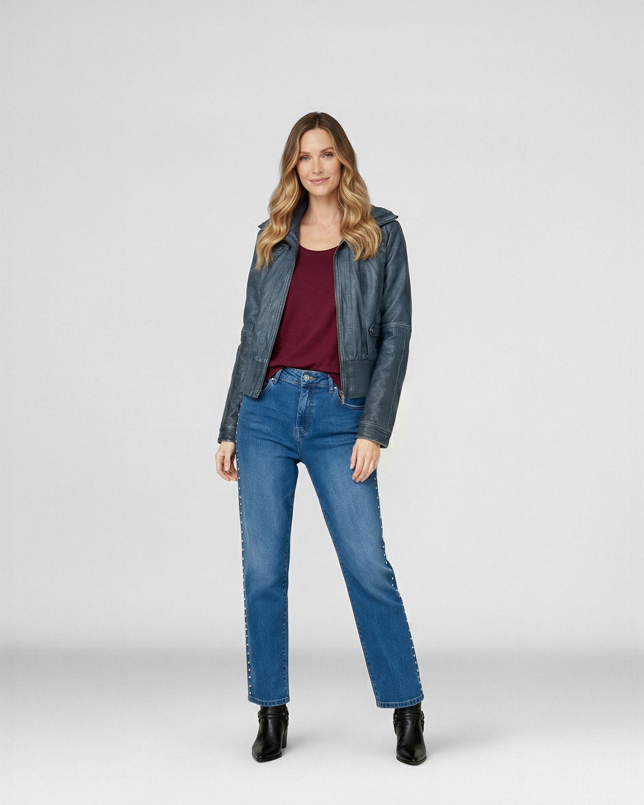 Chaqueta Mujer Francisca Regular  Cuello Alto Solapa Manga Suelta Jeans Lineatre-3