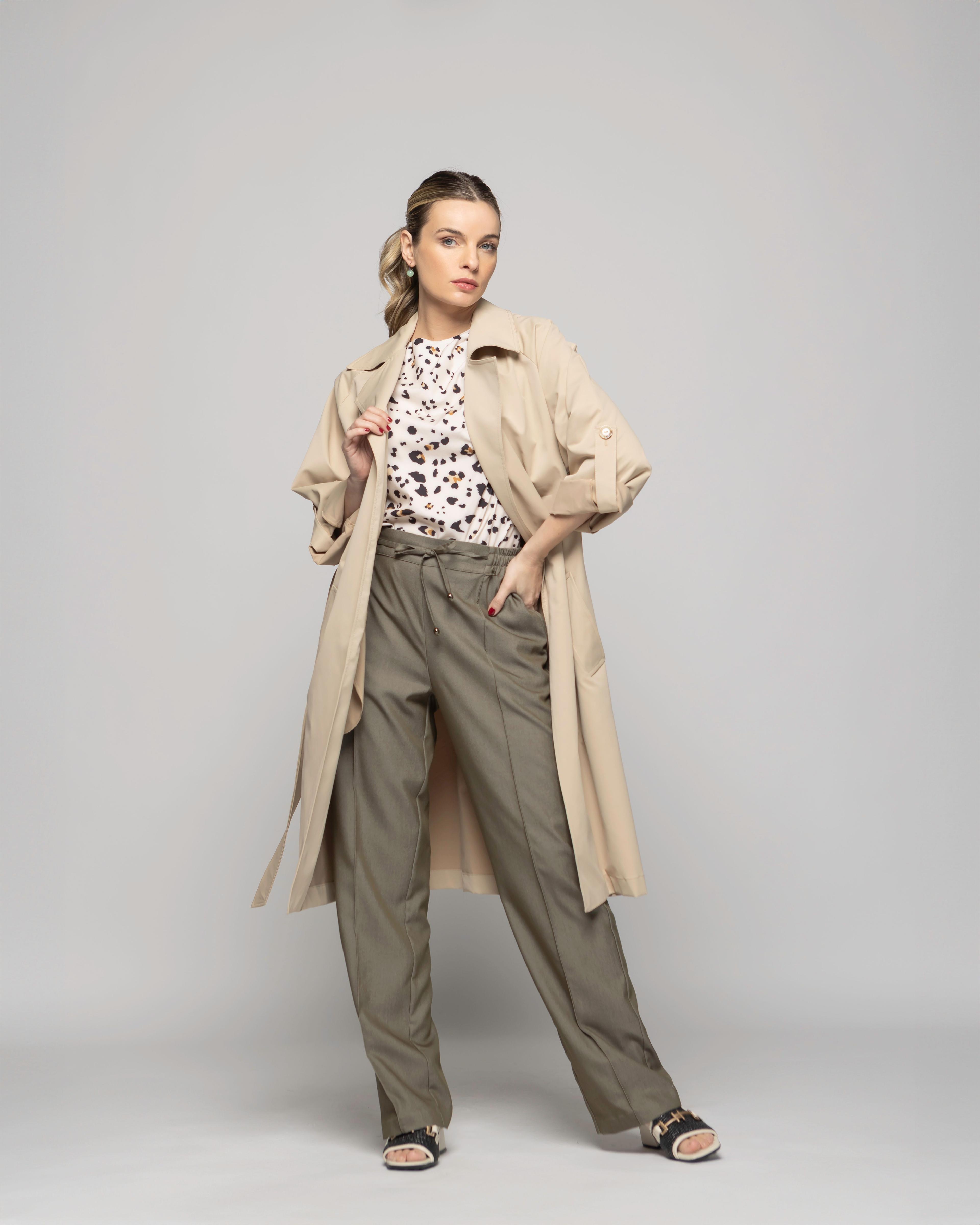 Trench Mujer Jazmín Largo Clásico Con Cinturón Beige Ludovica-2