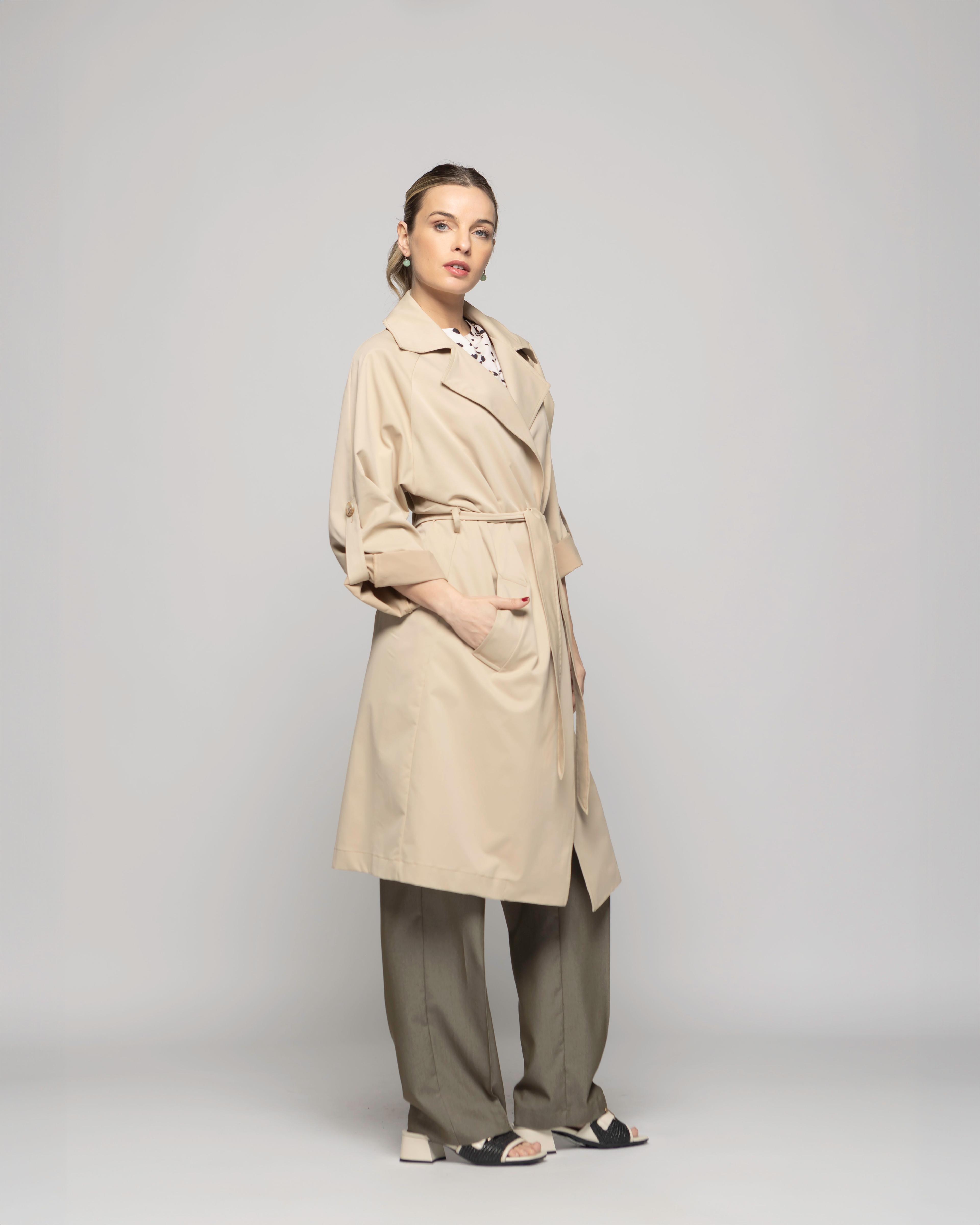 Trench Mujer Jazmín Largo Clásico Con Cinturón Beige Ludovica-4
