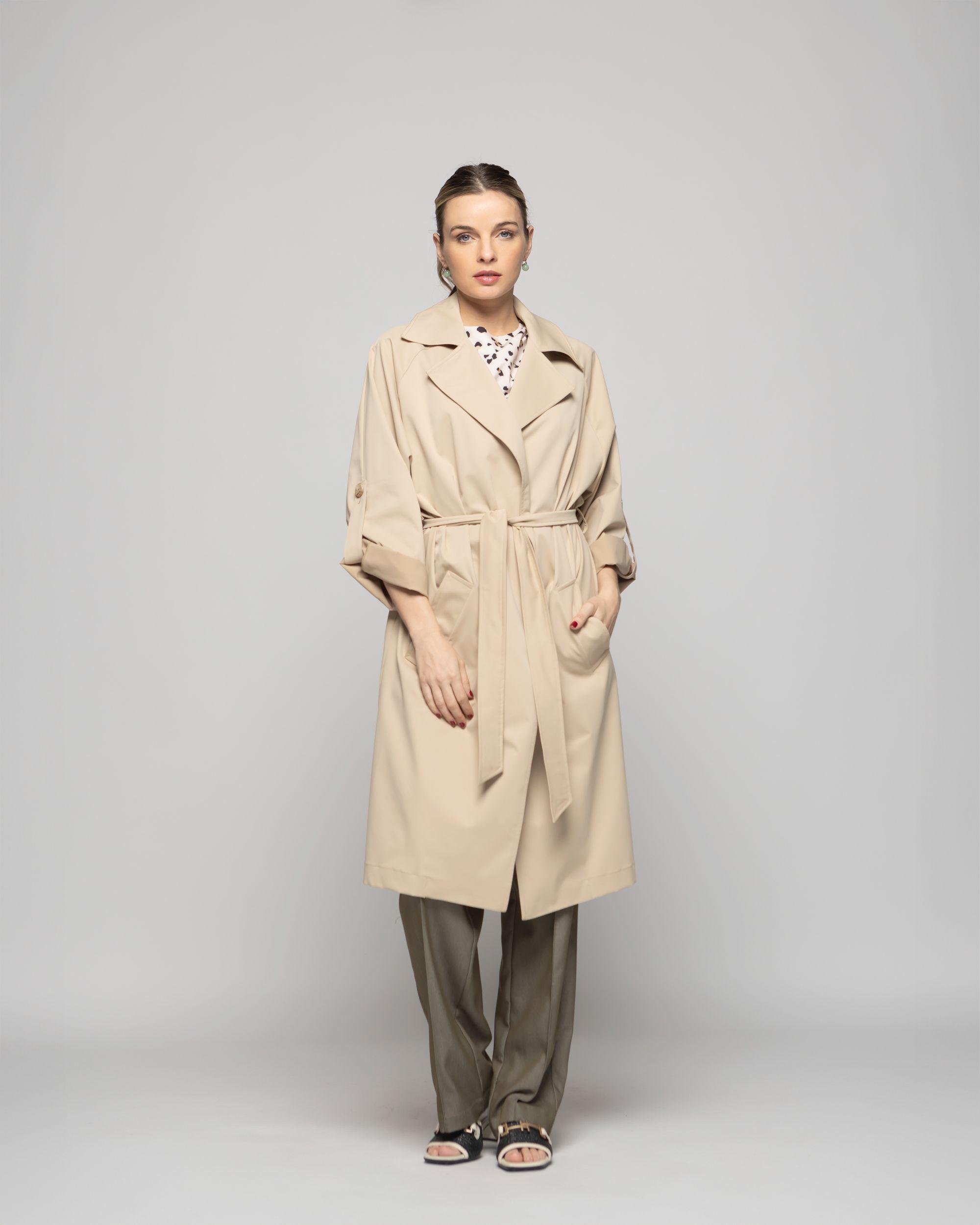 Trench Mujer Jazmín Largo Clásico Con Cinturón Beige Ludovica-1