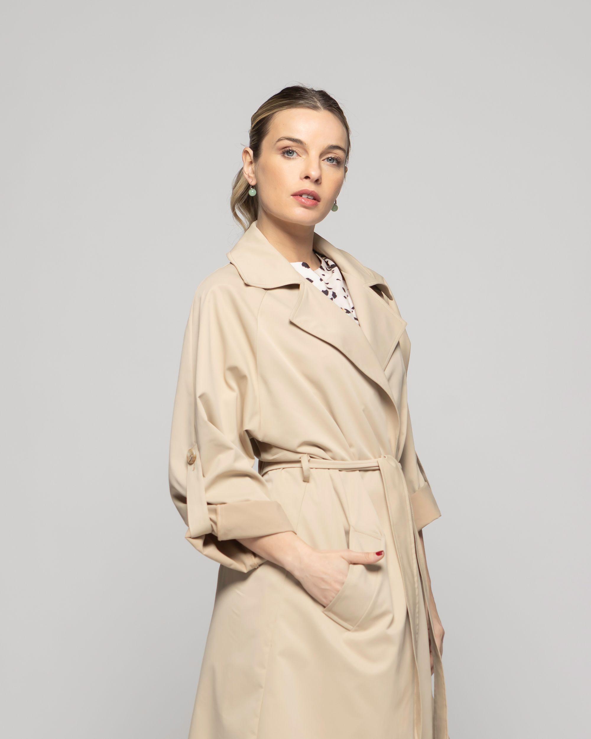 Trench Mujer Jazmín Largo Clásico Con Cinturón Beige Ludovica-3