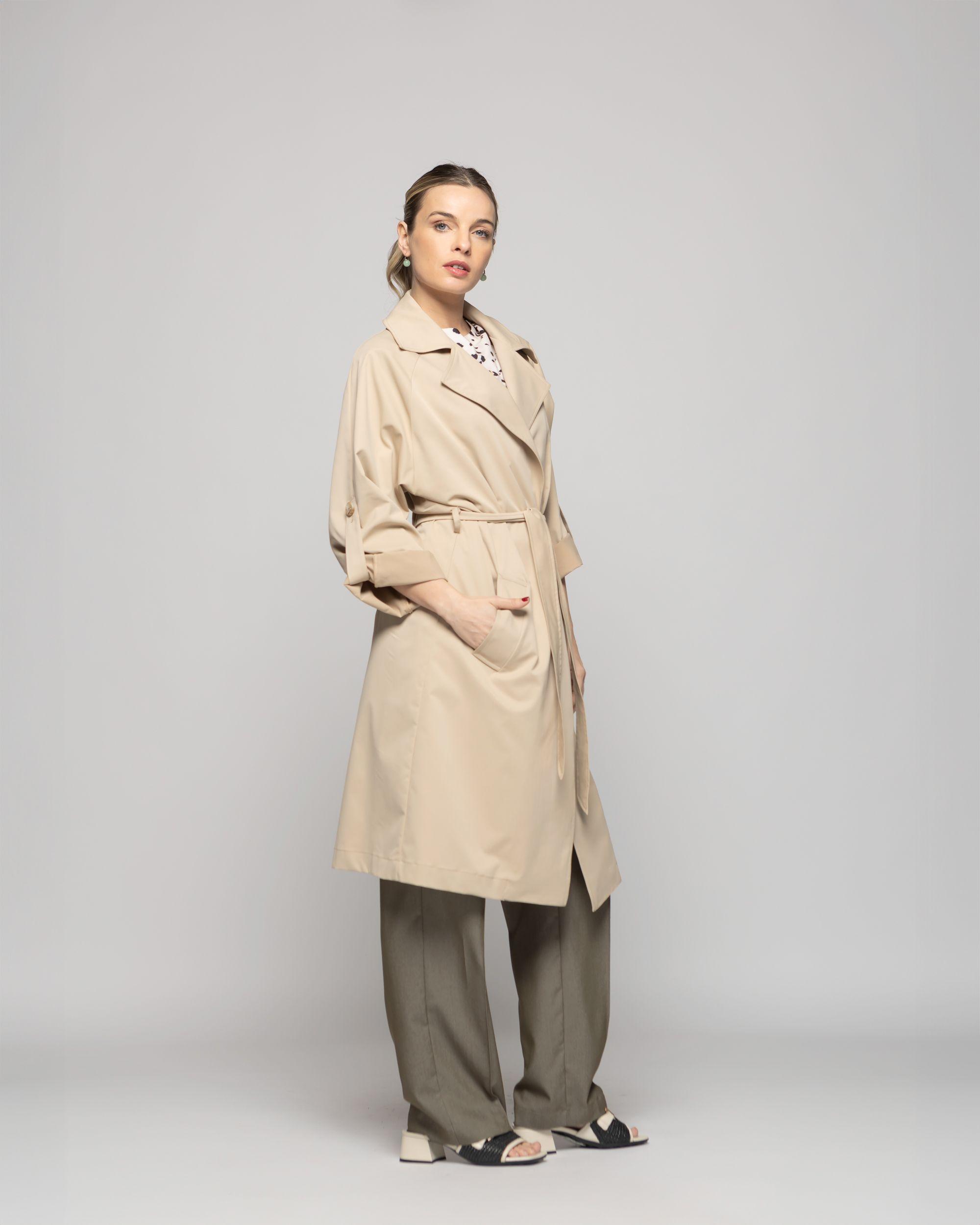 Trench Mujer Jazmín Largo Clásico Con Cinturón Beige Ludovica-9
