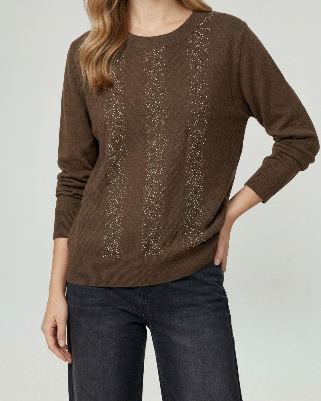 Sweater Mujer Rita Relaxed Cuello Redondo Manga Caída Chocolate Lineatre-1