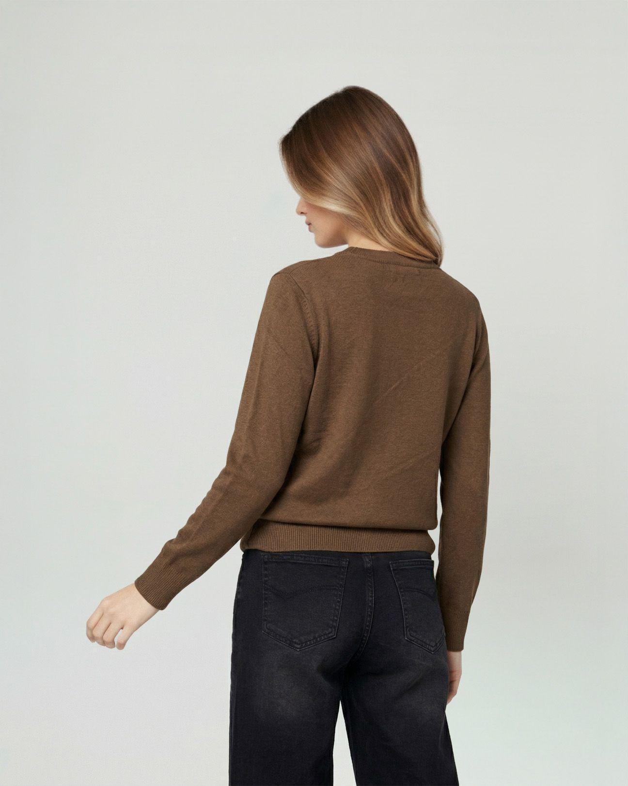 Sweater Mujer Rita Relaxed Cuello Redondo Manga Caída Chocolate Lineatre-2