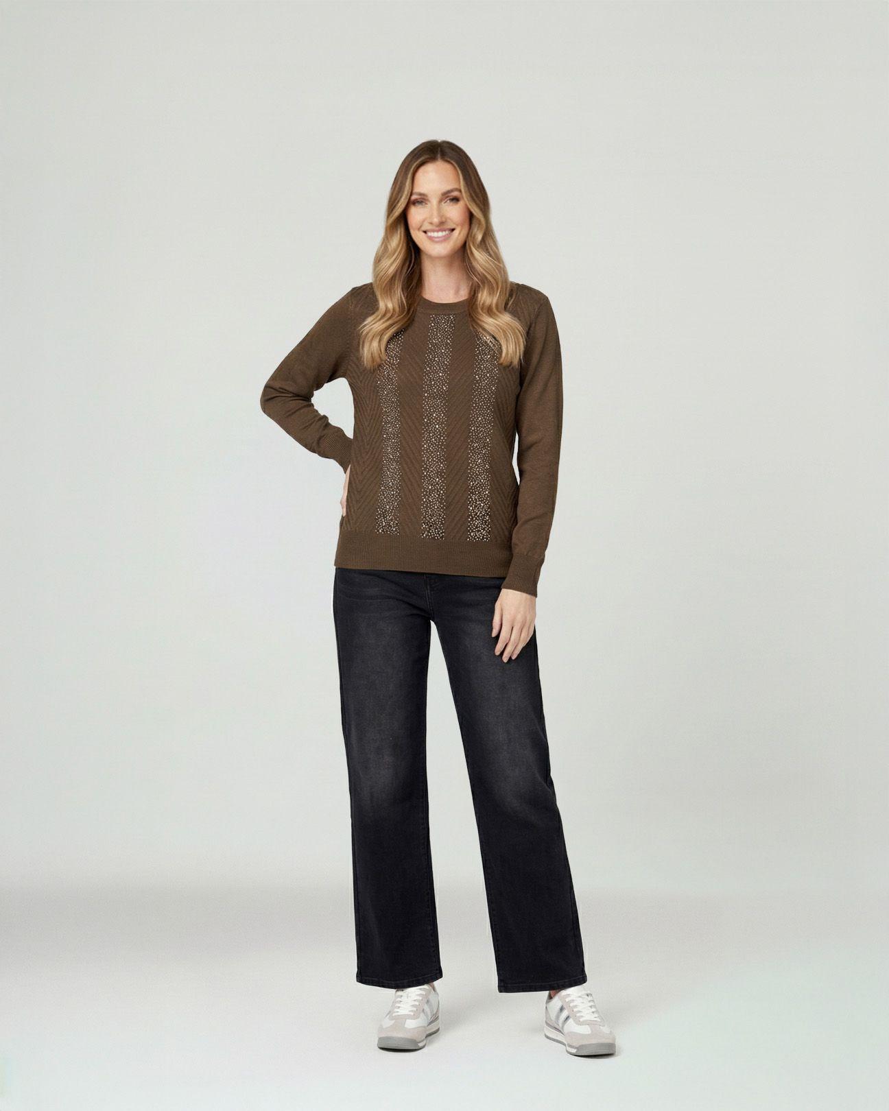 Sweater Mujer Rita Relaxed Cuello Redondo Manga Caída Chocolate Lineatre-3