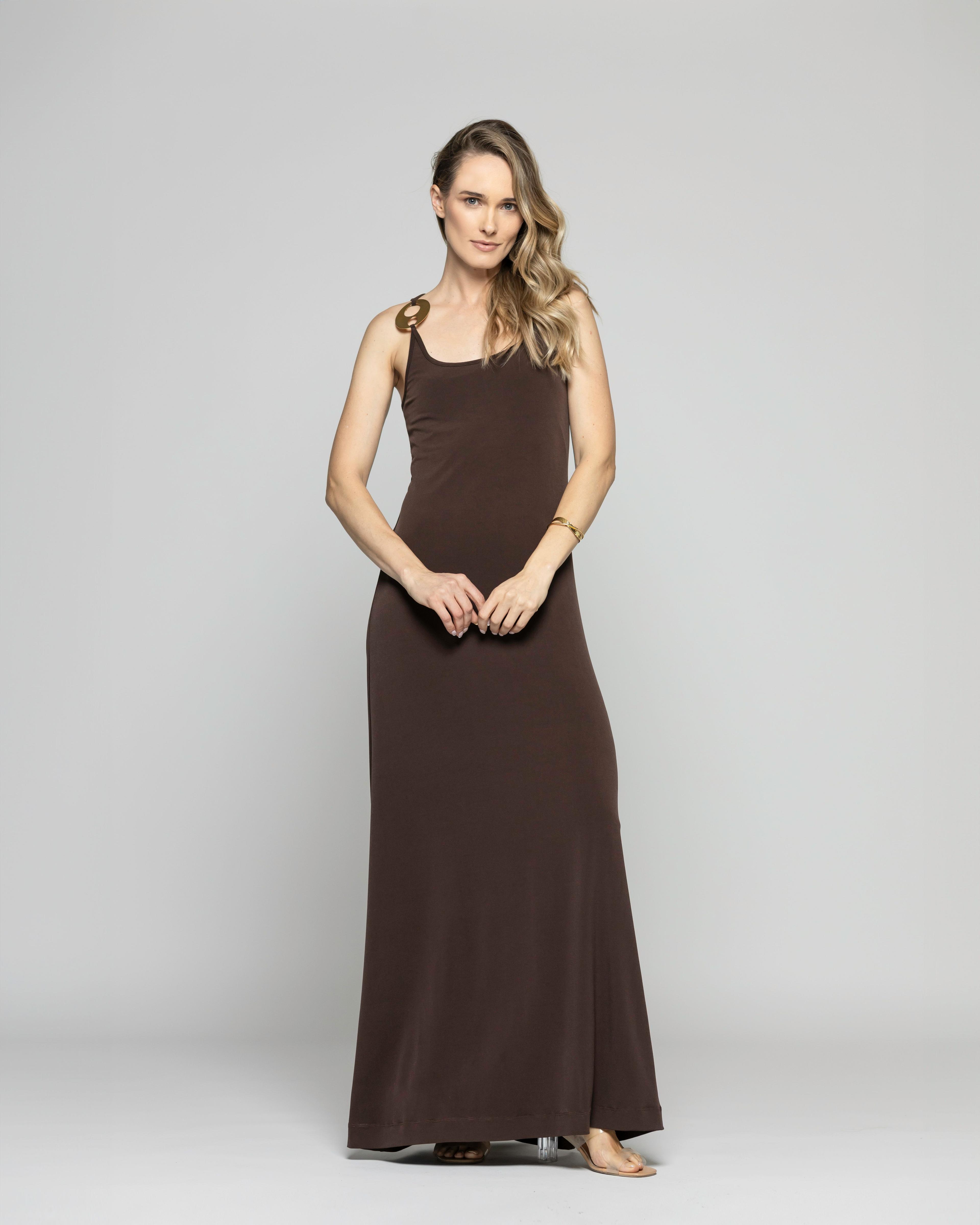 Vestido Mujer Iberis  Tirantes Largo Abertura En La Pierna Con Argolla Metálica Ludovica-8