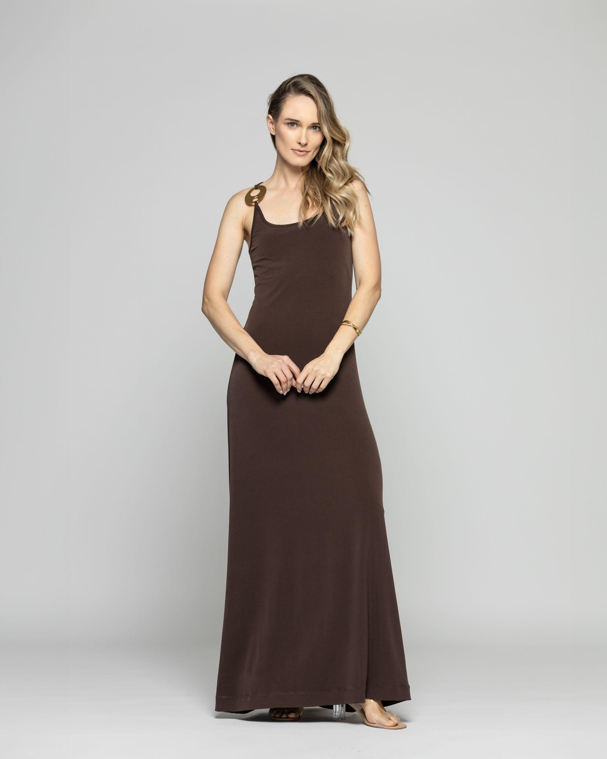 Vestido Mujer Iberis  Tirantes Largo Abertura En La Pierna Con Argolla Metálica Ludovica-9