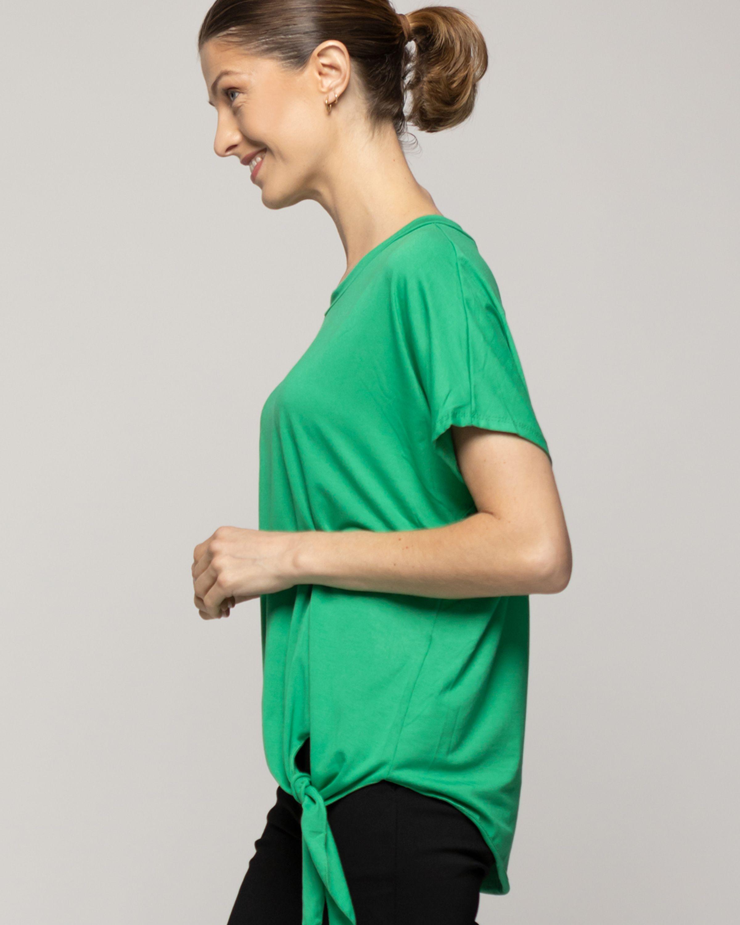 Polera Mujer Orieta Básica Manga Corta Con Amarra Lateral Verde Lineatre-3