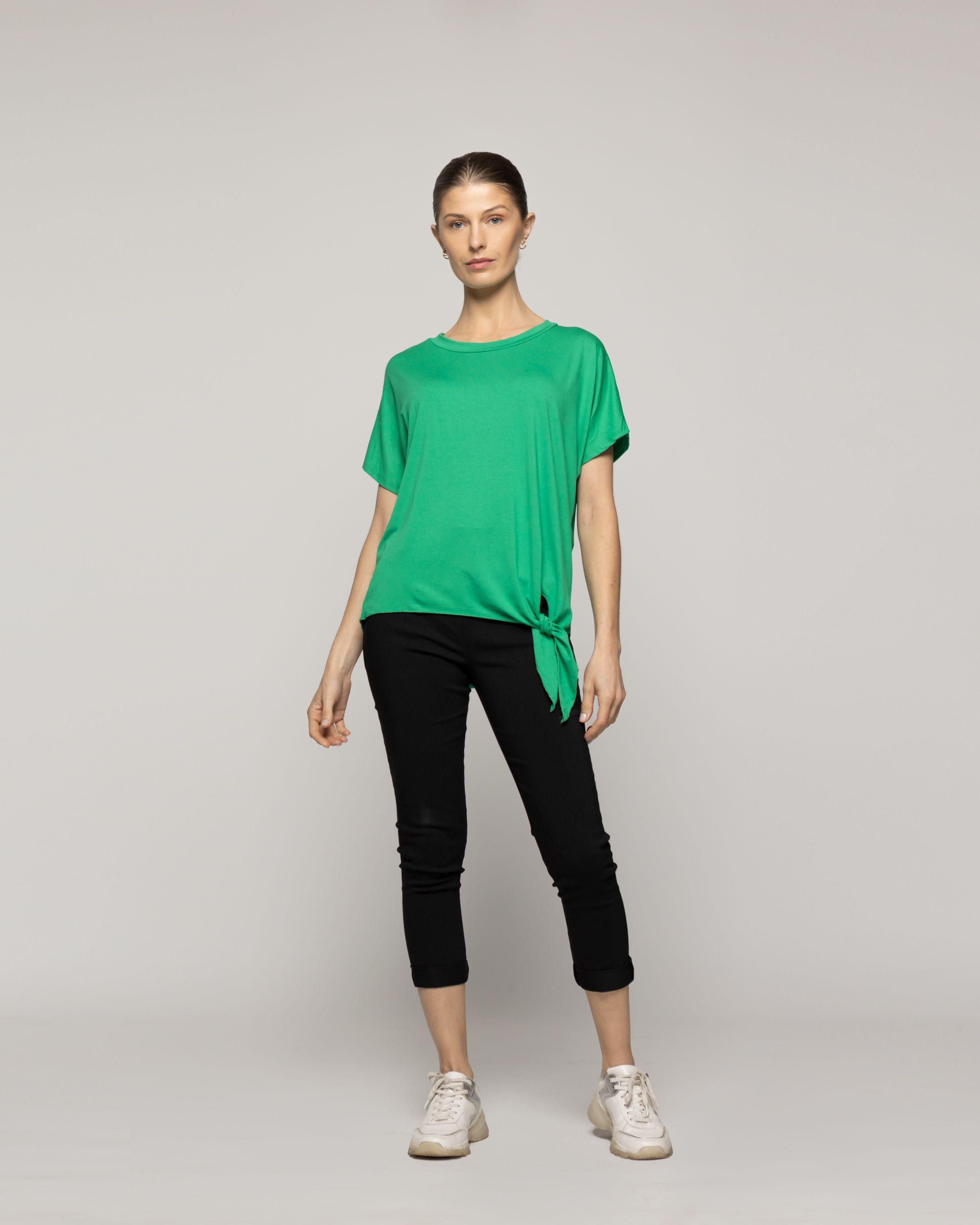Polera Mujer Orieta Básica Manga Corta Con Amarra Lateral Verde Lineatre-4