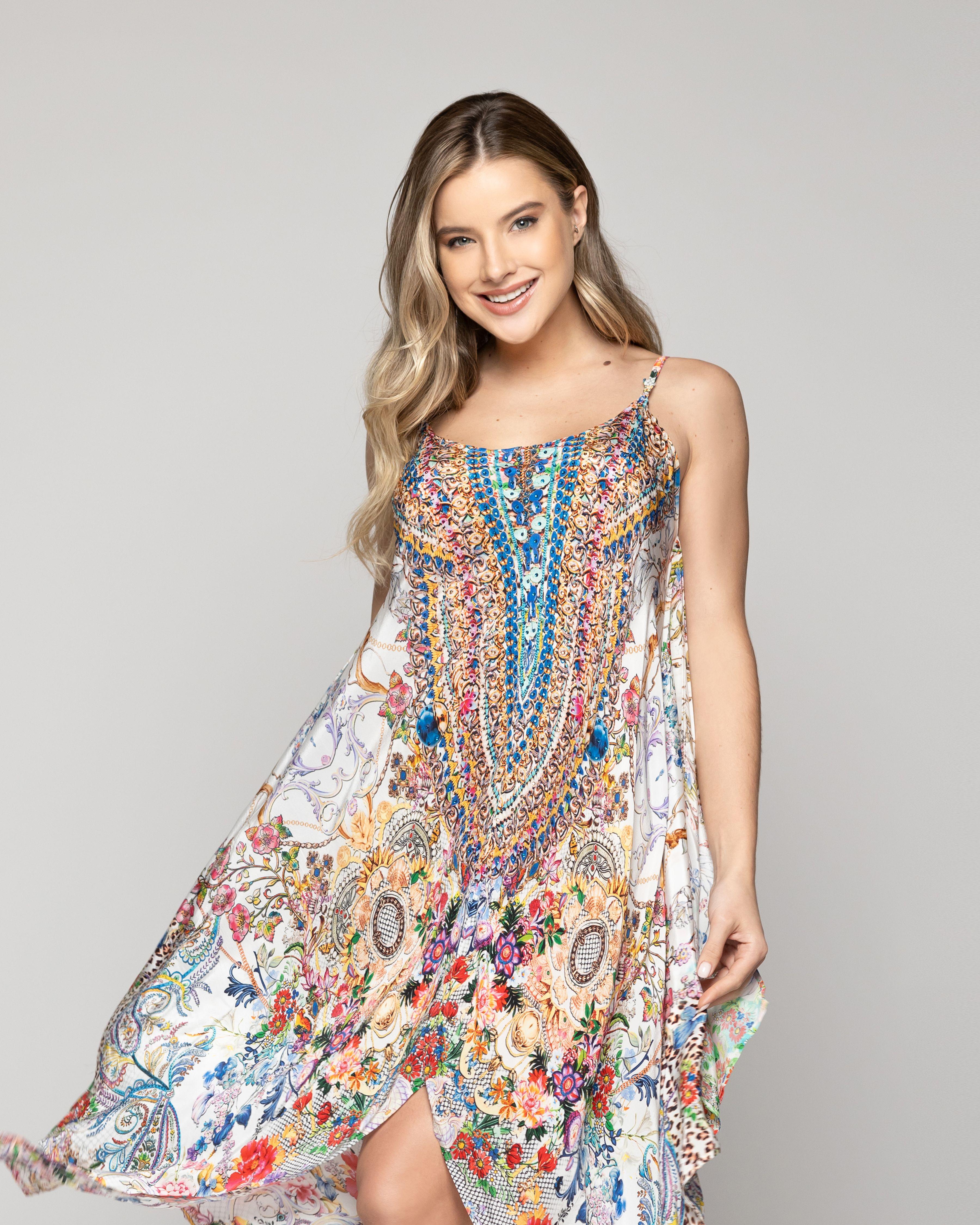 Vestido Mujer Vera Estampado Con Lentejuelas Chic Blanco Lineatre-0