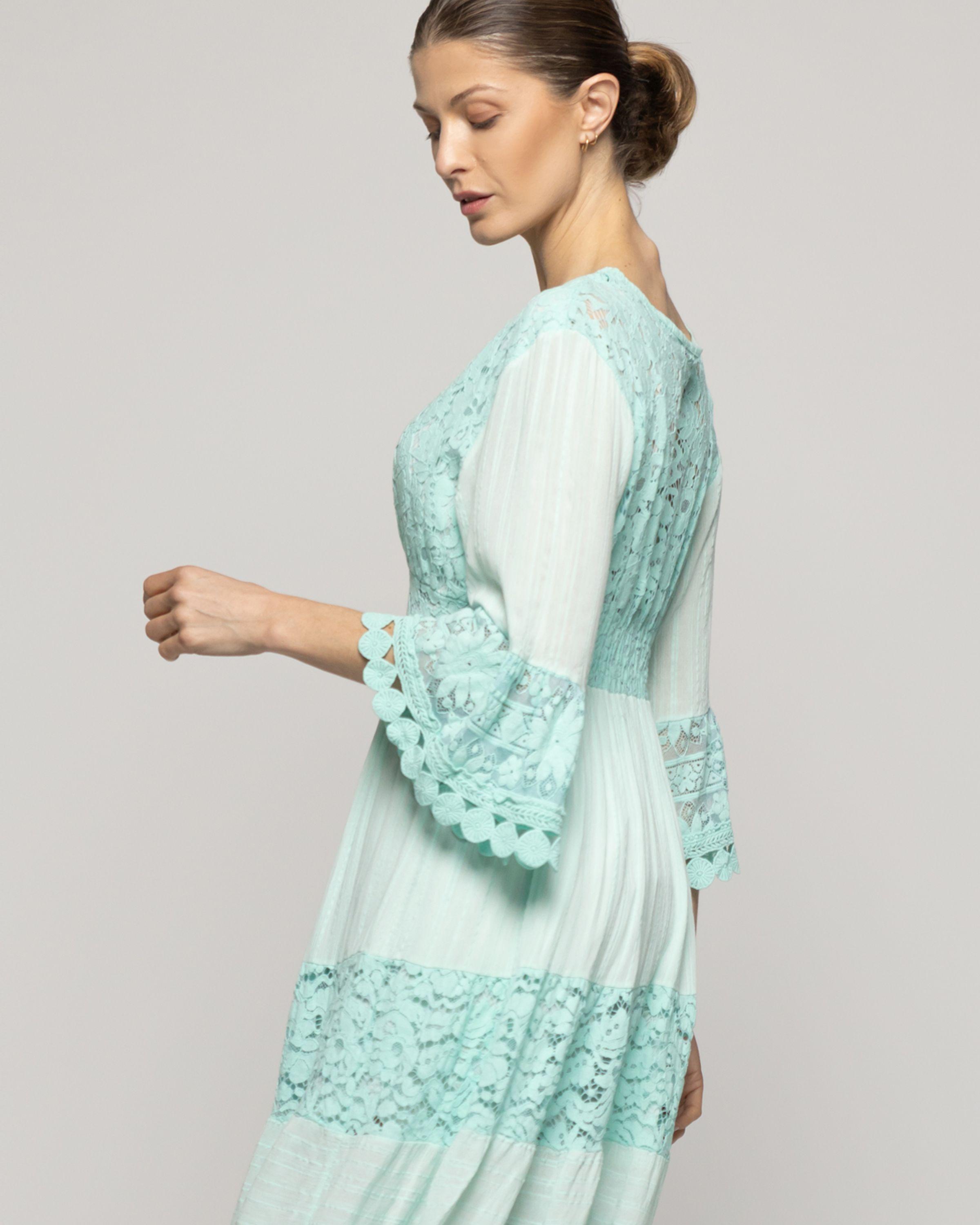 Vestido Mujer Vivi Largo Midi Con Adornos De Encaje Agua Lineatre-3