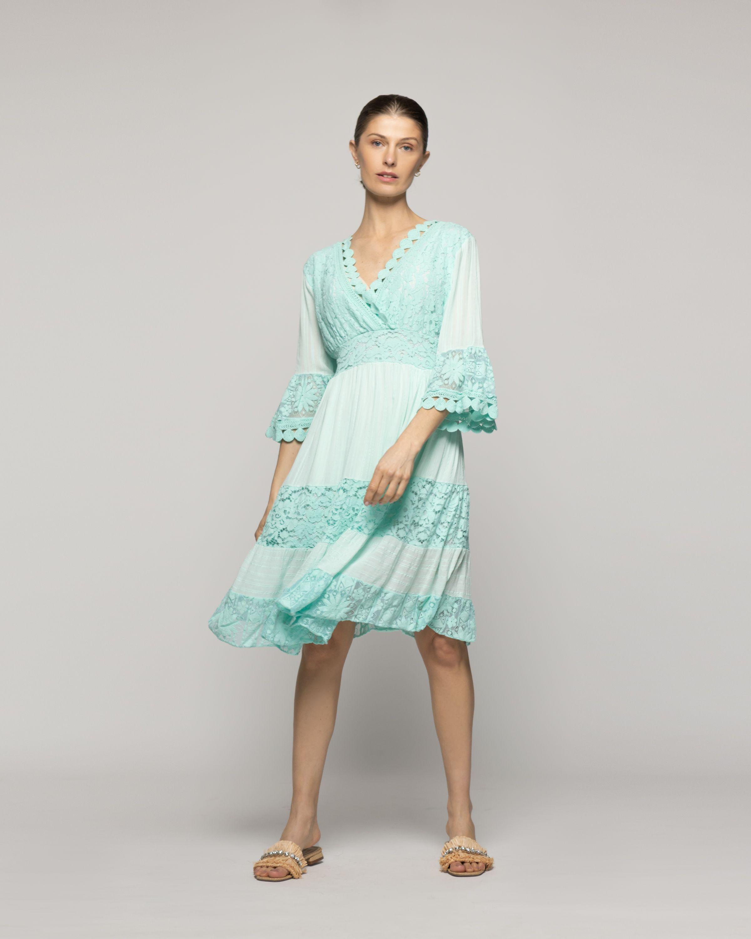 Vestido Mujer Vivi Largo Midi Con Adornos De Encaje Agua Lineatre-4