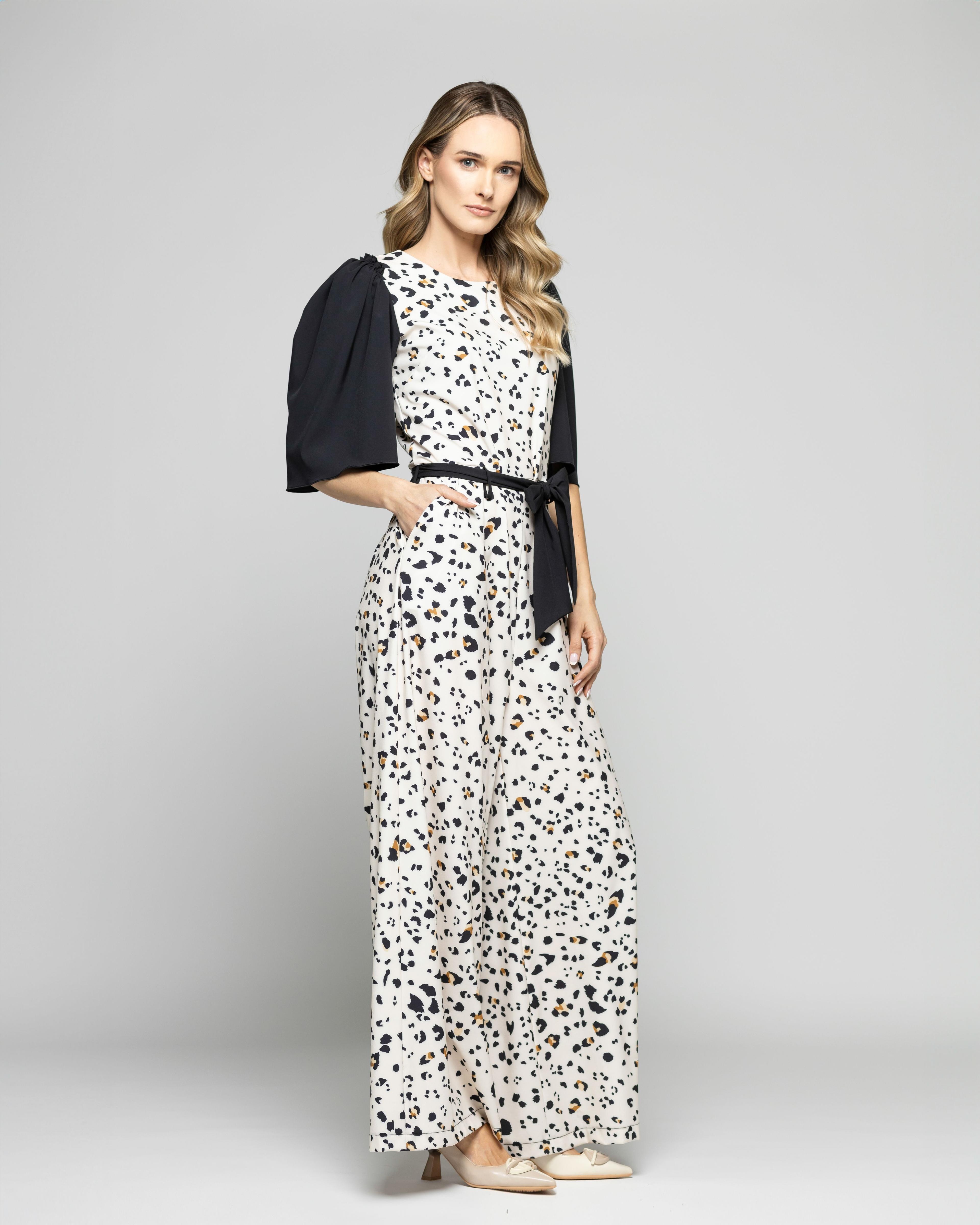 Enterito Mujer Acacia Manga 3/4 Palazzo Animal Print Blanco Vainilla Ludovica-0