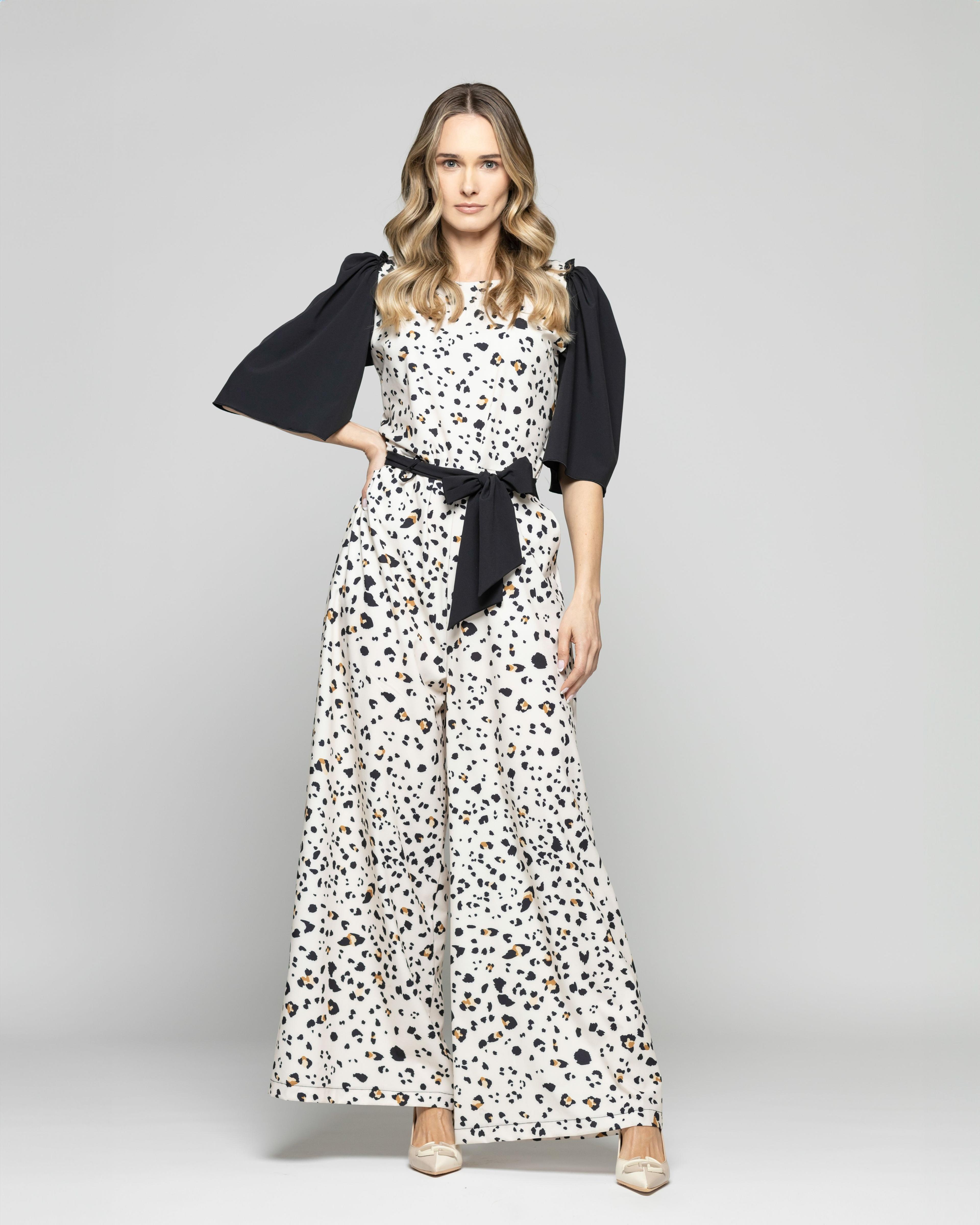 Enterito Mujer Acacia Manga 3/4 Palazzo Animal Print Blanco Vainilla Ludovica-2