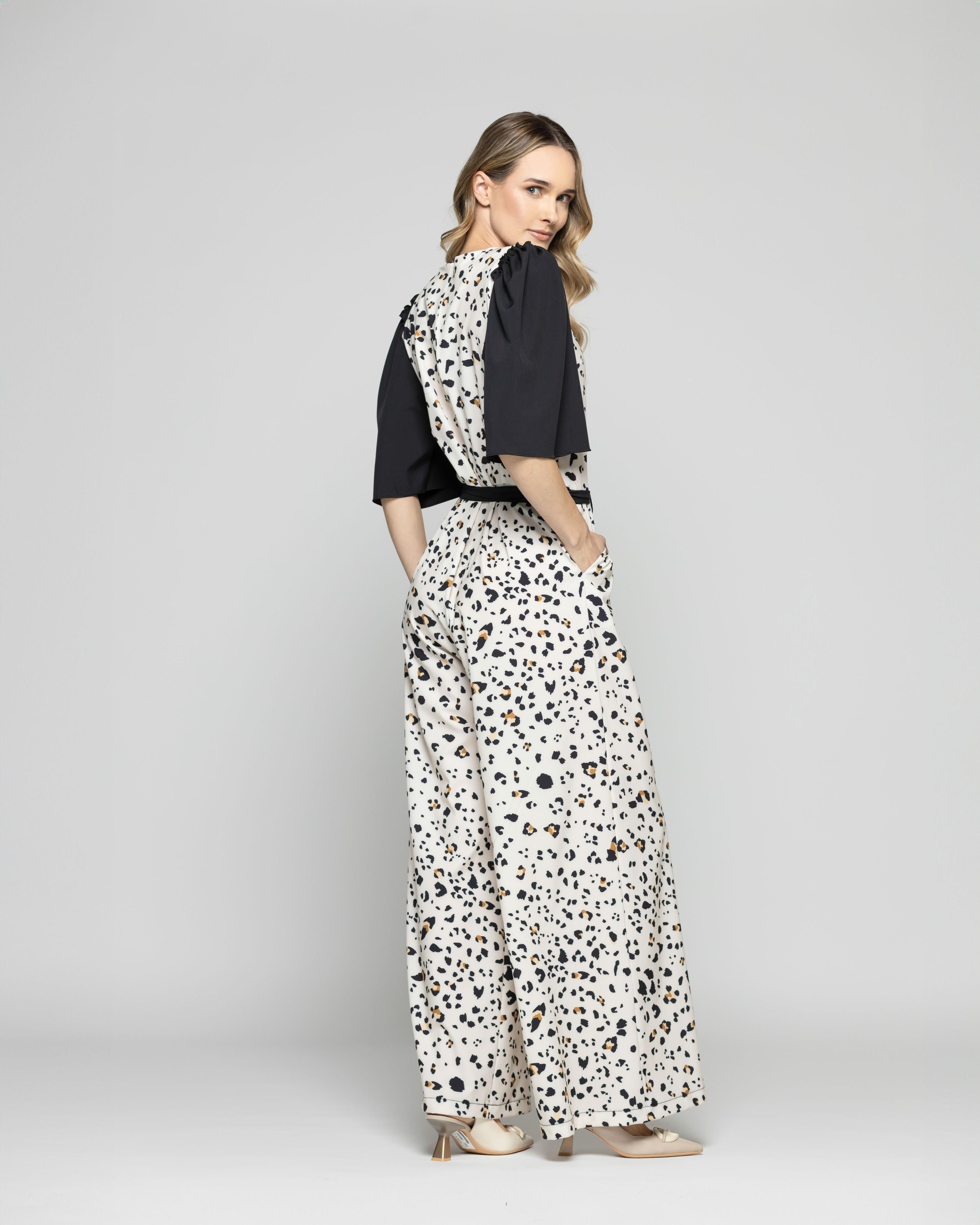 Enterito Mujer Acacia Manga 3/4 Palazzo Animal Print Blanco Vainilla Ludovica-3