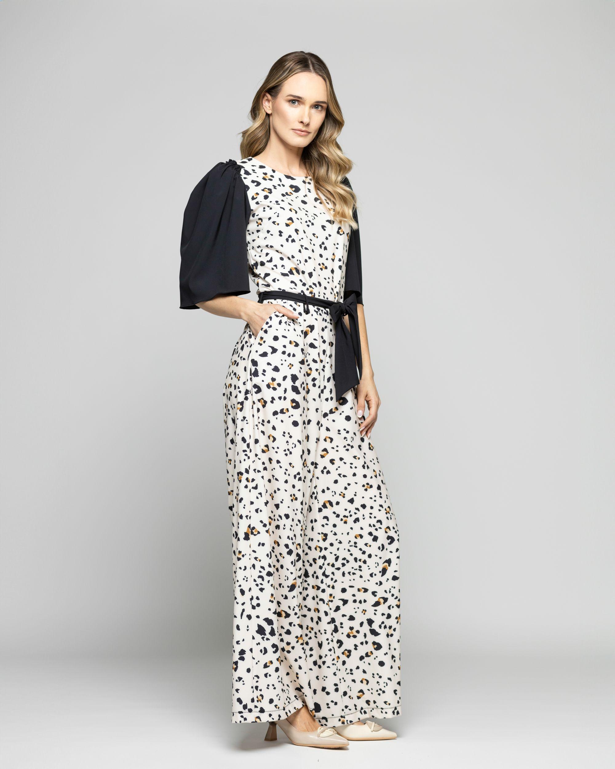 Enterito Mujer Acacia Manga 3/4 Palazzo Animal Print Blanco Vainilla Ludovica-2