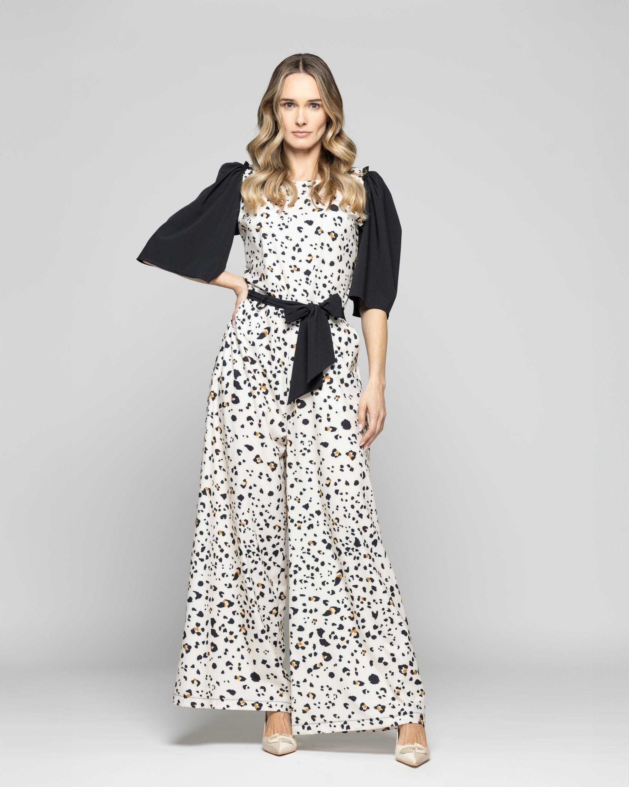 Enterito Mujer Acacia Manga 3/4 Palazzo Animal Print Blanco Vainilla Ludovica-9