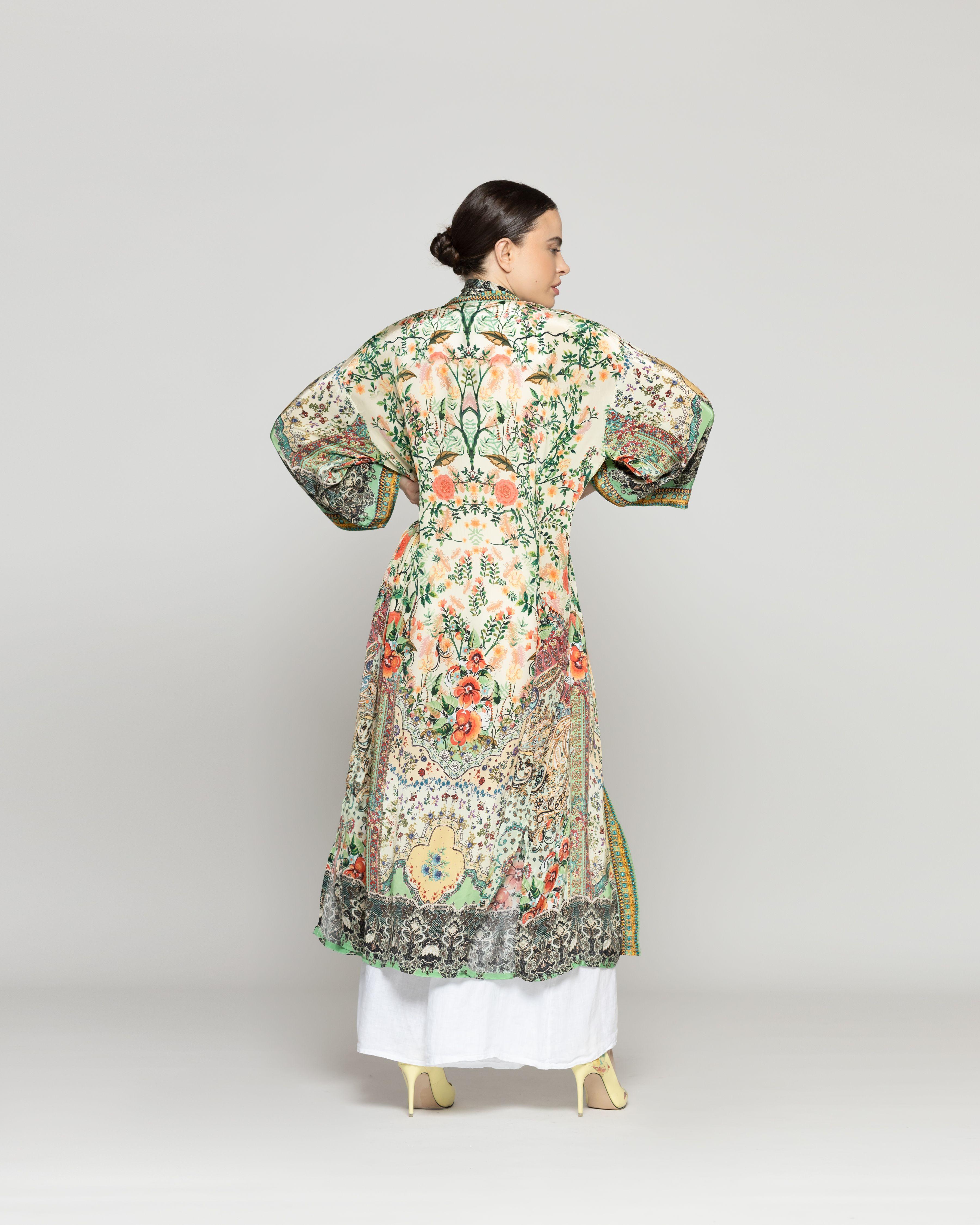 Tapado Mujer Kimono Debora Estampado Floral Amarillo Vainilla Lineatre-2