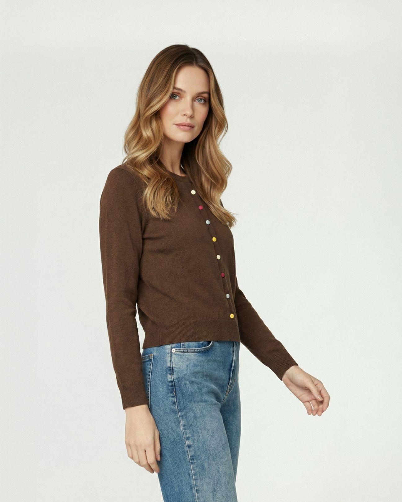 Sweater Mujer Josefina Regular Cuello Redondo Manga Suelta Chocolate Lineatre-0