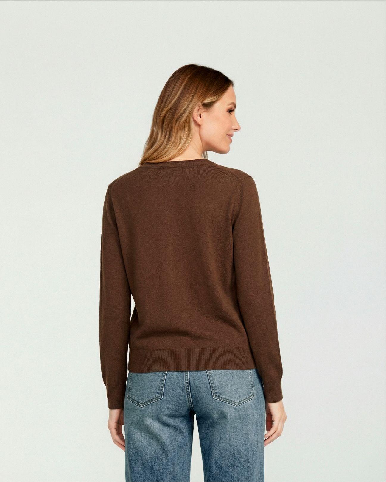 Sweater Mujer Josefina Regular Cuello Redondo Manga Suelta Chocolate Lineatre-1