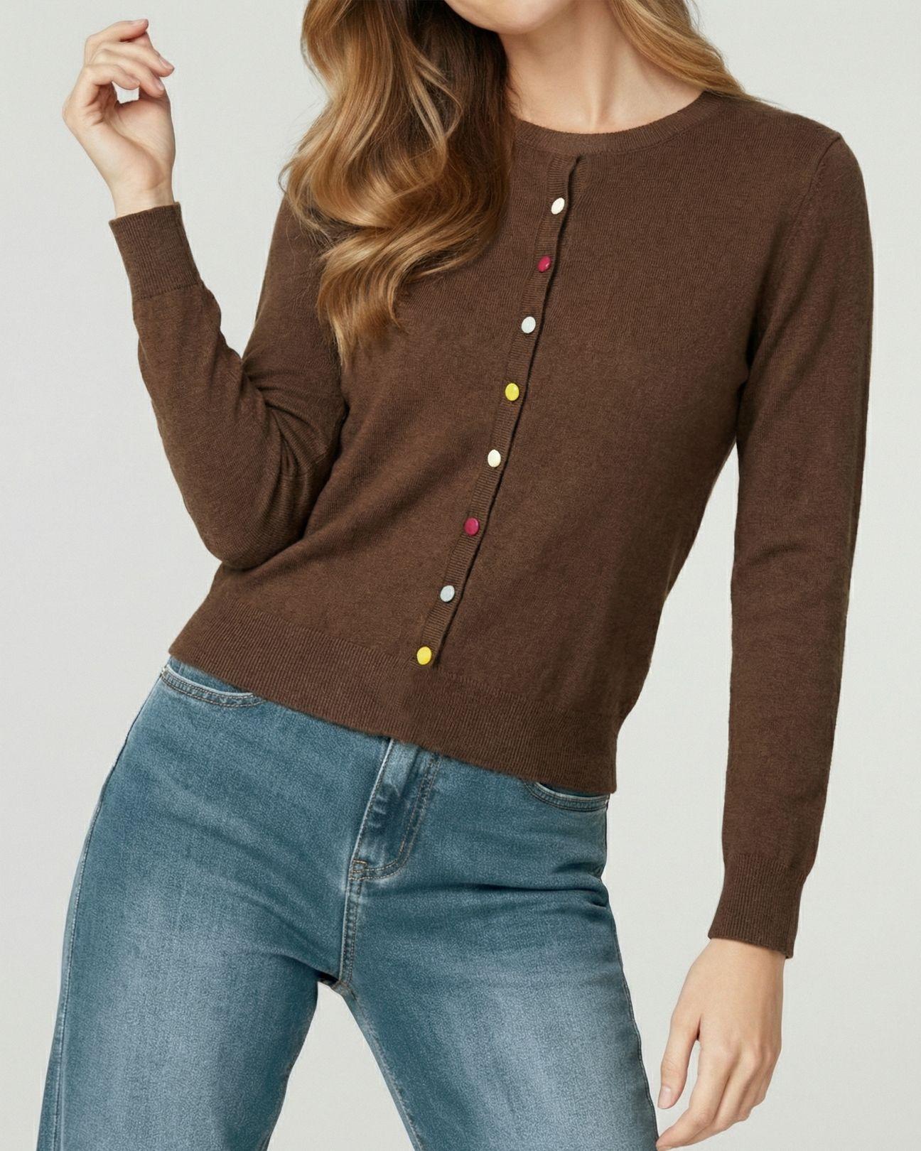 Sweater Mujer Josefina Regular Cuello Redondo Manga Suelta Chocolate Lineatre-2