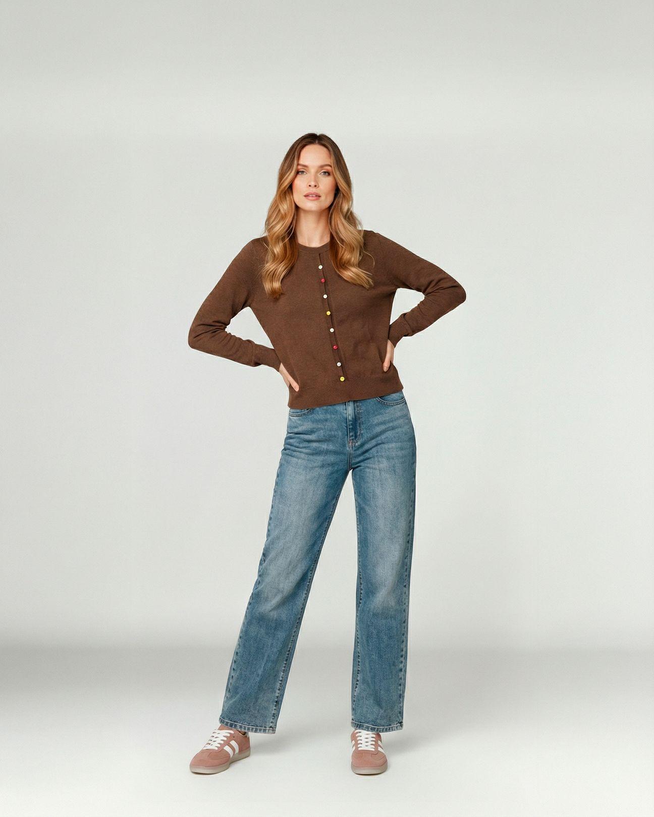 Sweater Mujer Josefina Regular Cuello Redondo Manga Suelta Chocolate Lineatre-3