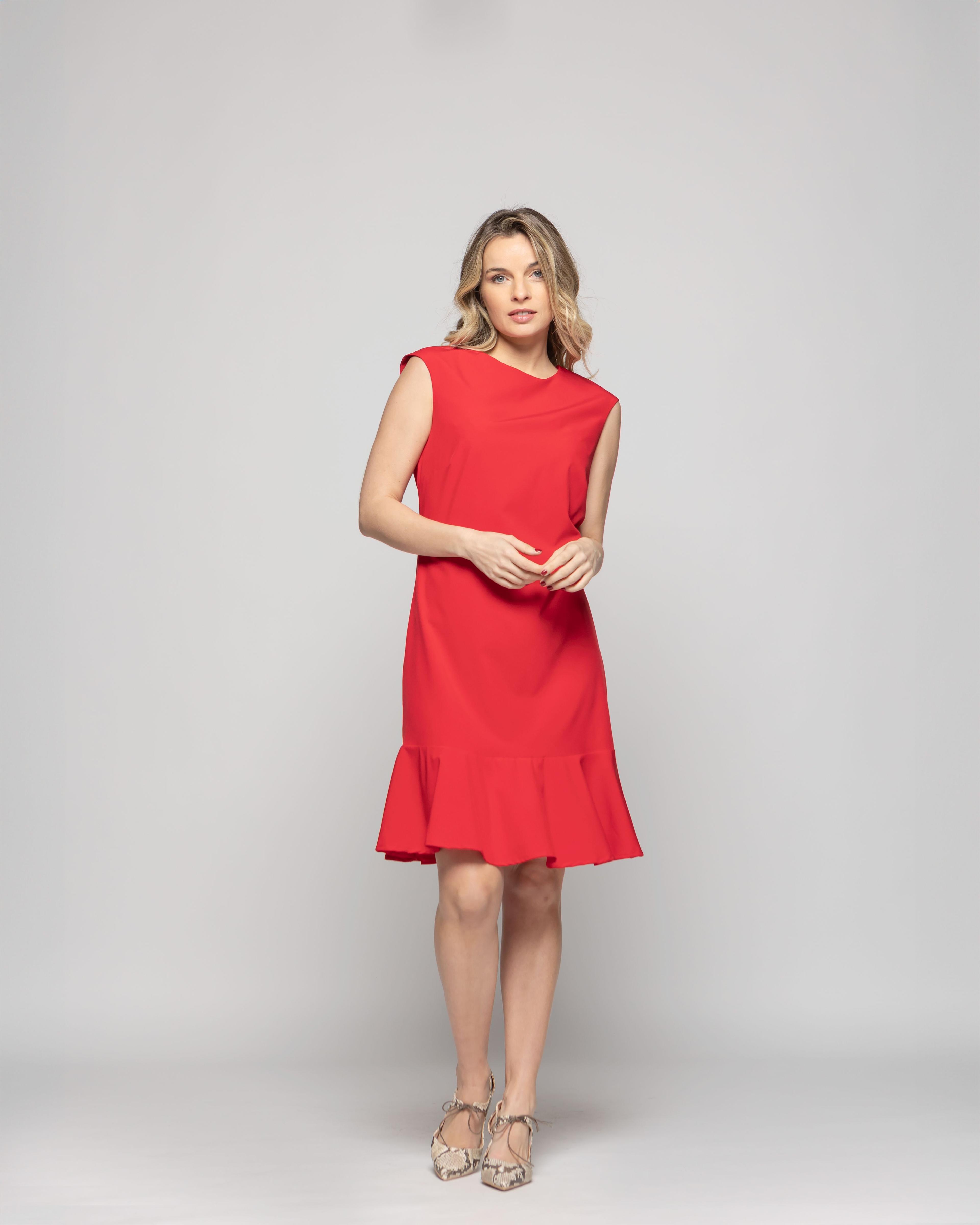 Vestido Mujer Glicina Corto Con Vuelo Manga Corta Escote Redondo Rojo Ludovica-2