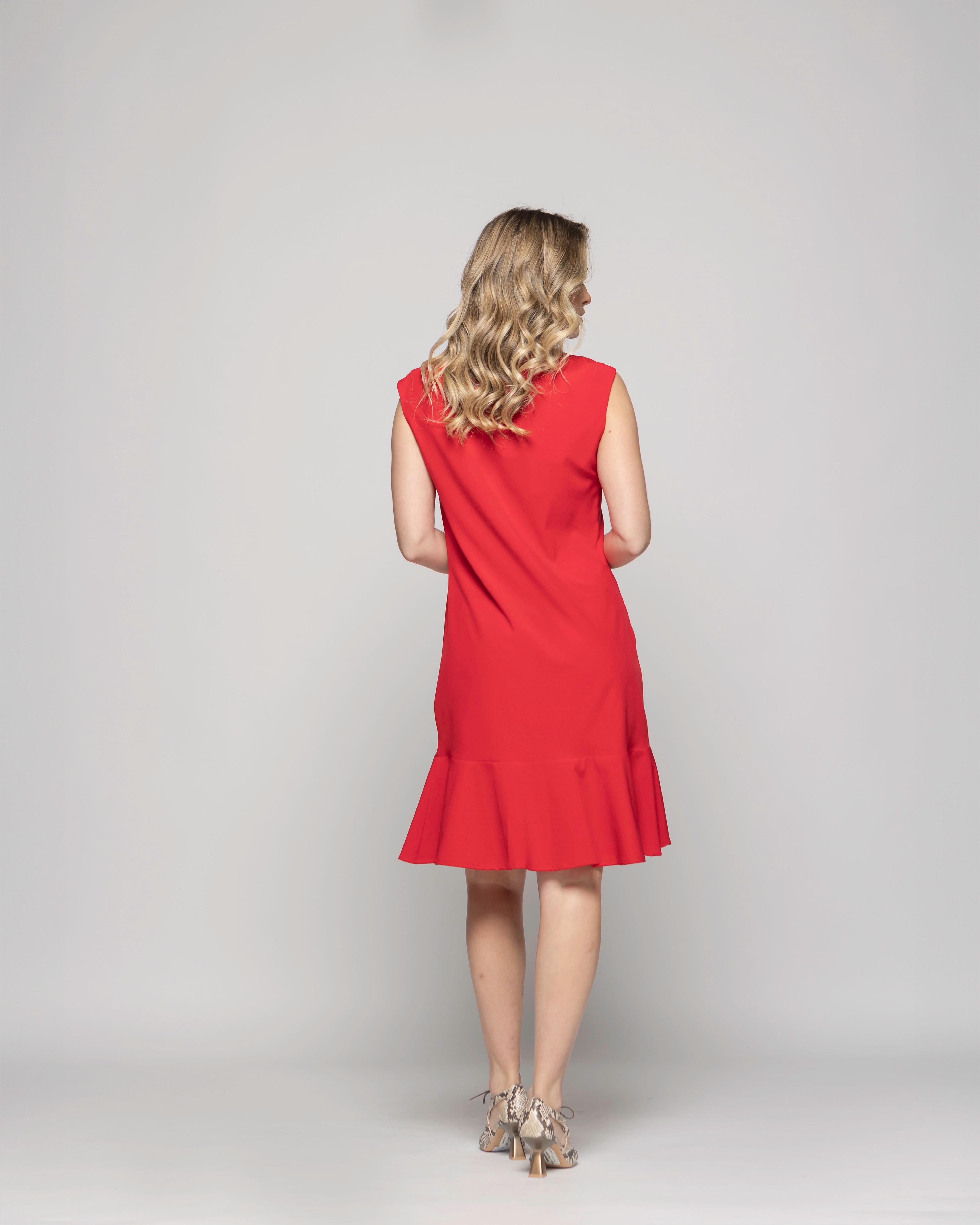 Vestido Mujer Glicina Corto Con Vuelo Manga Corta Escote Redondo Rojo Ludovica-4