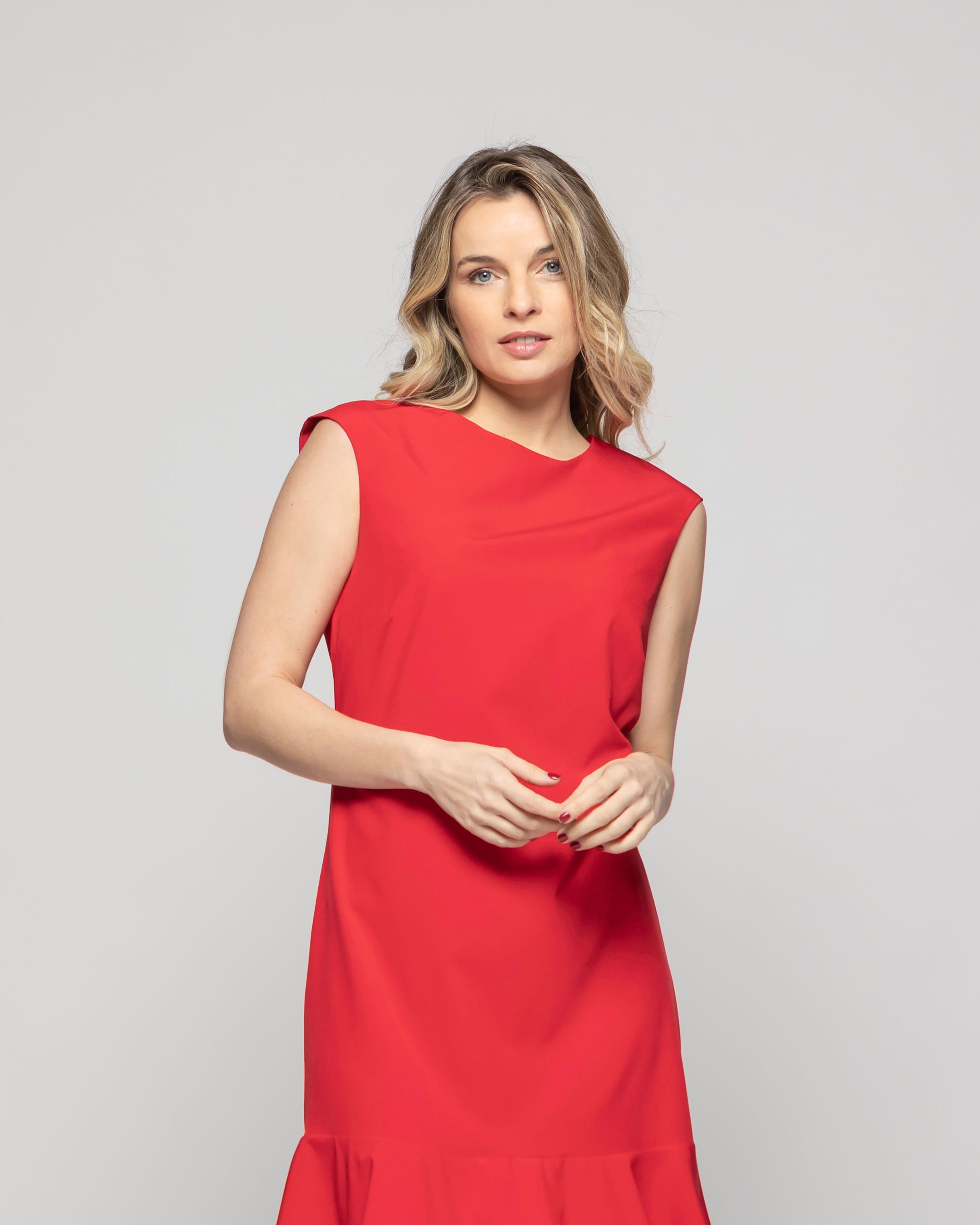 Vestido Mujer Glicina Corto Con Vuelo Manga Corta Escote Redondo Rojo Ludovica-5