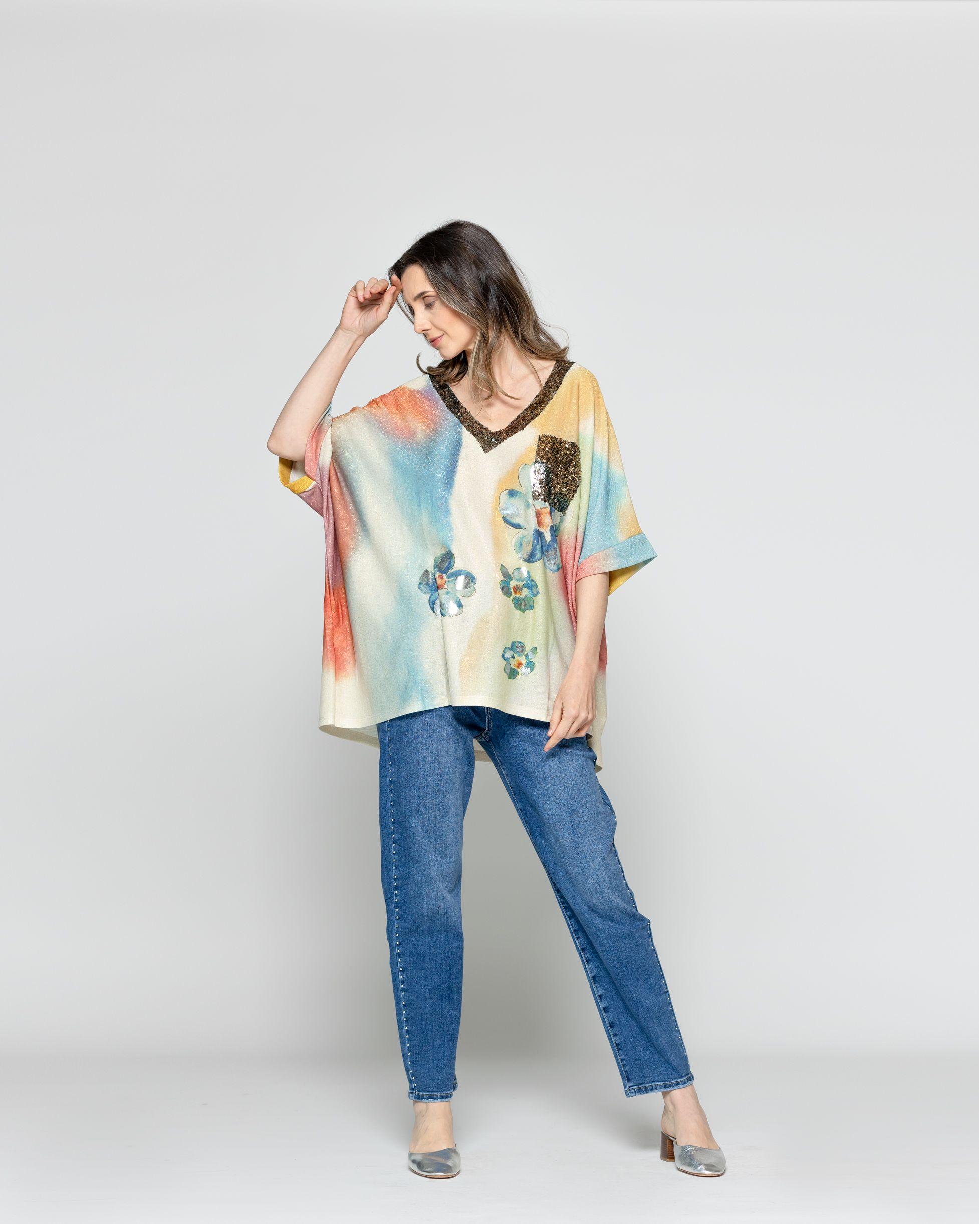 Polera Mujer Orazia Estampado Flores Beige Lineatre-4