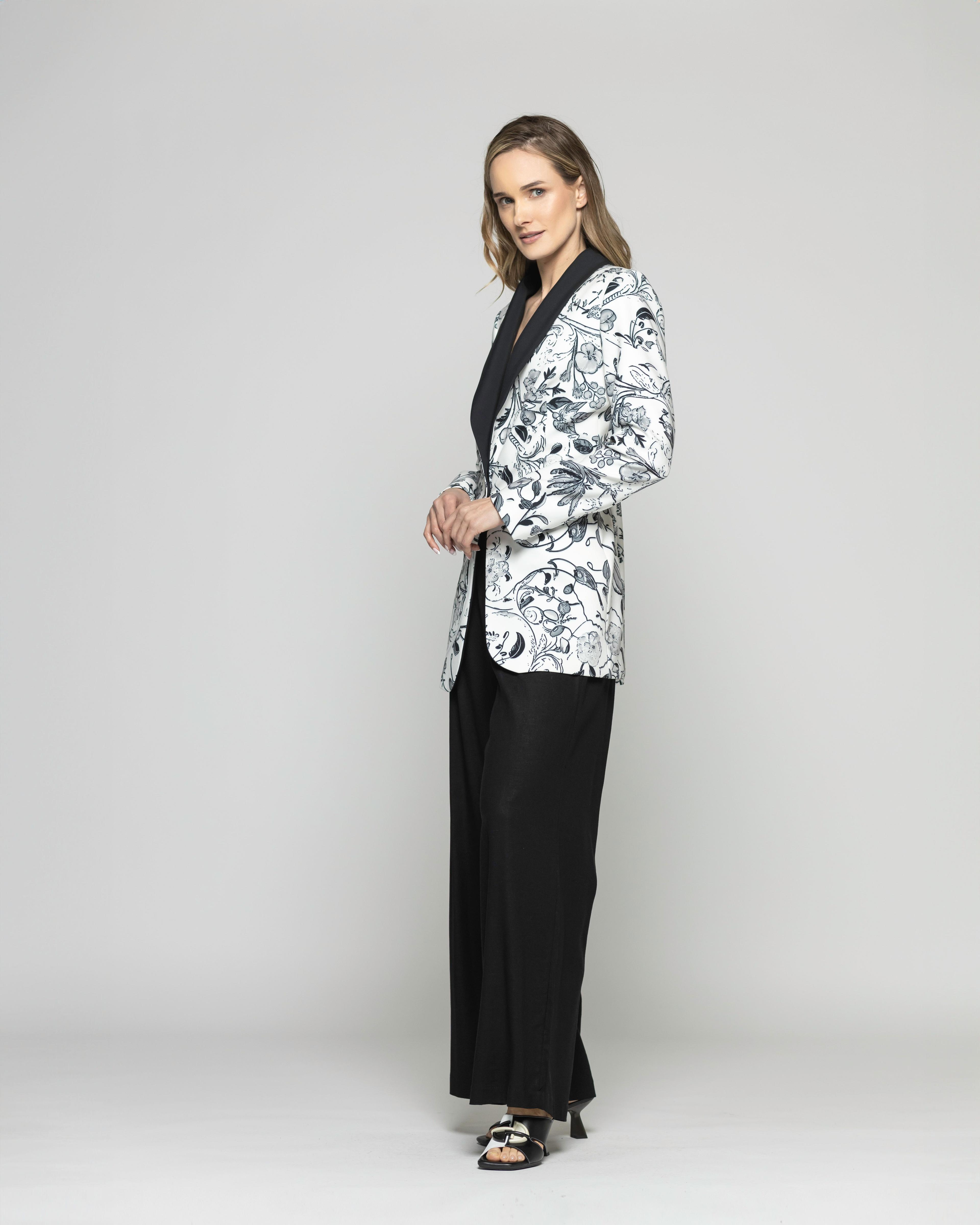 Blazer Mujer Lirio Clásico Estampado Botánico Negro Ludovica-2