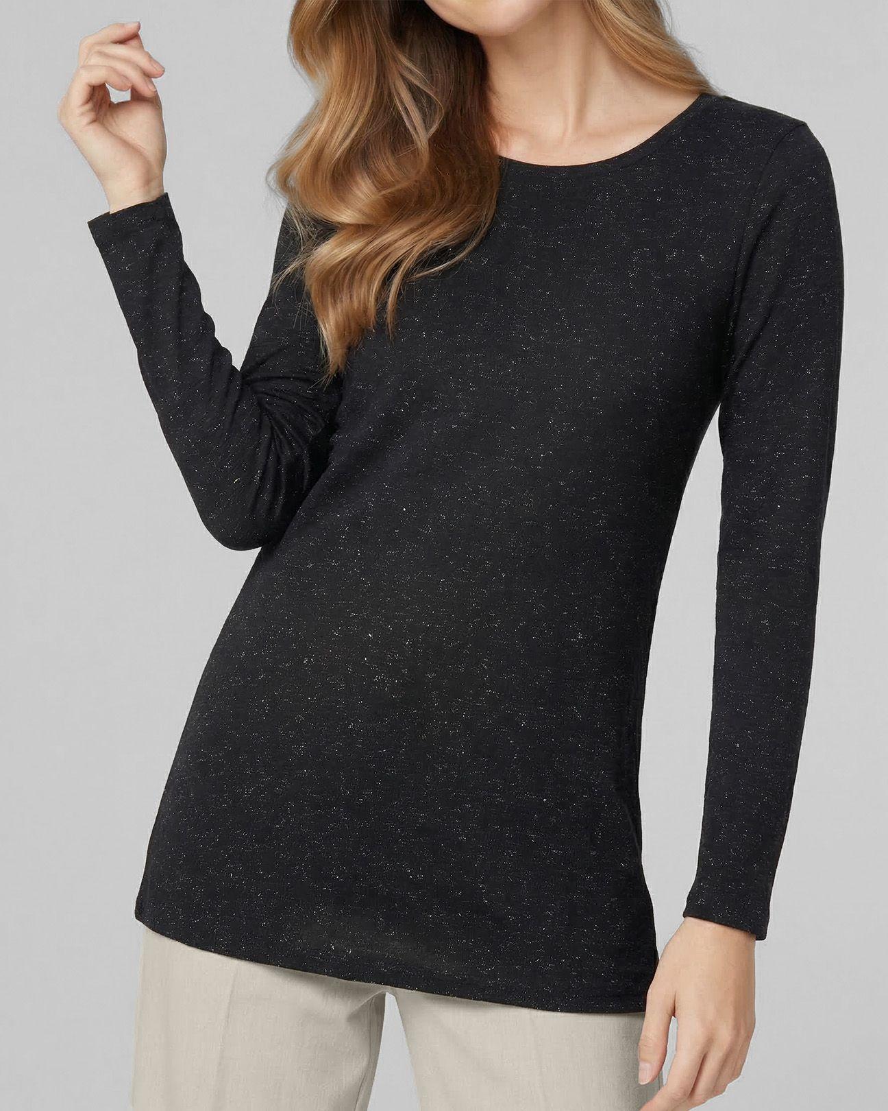 Polera Mujer Elisa Slim Fit Cuello Redondo Manga Ajustada Negro Lineatre-2