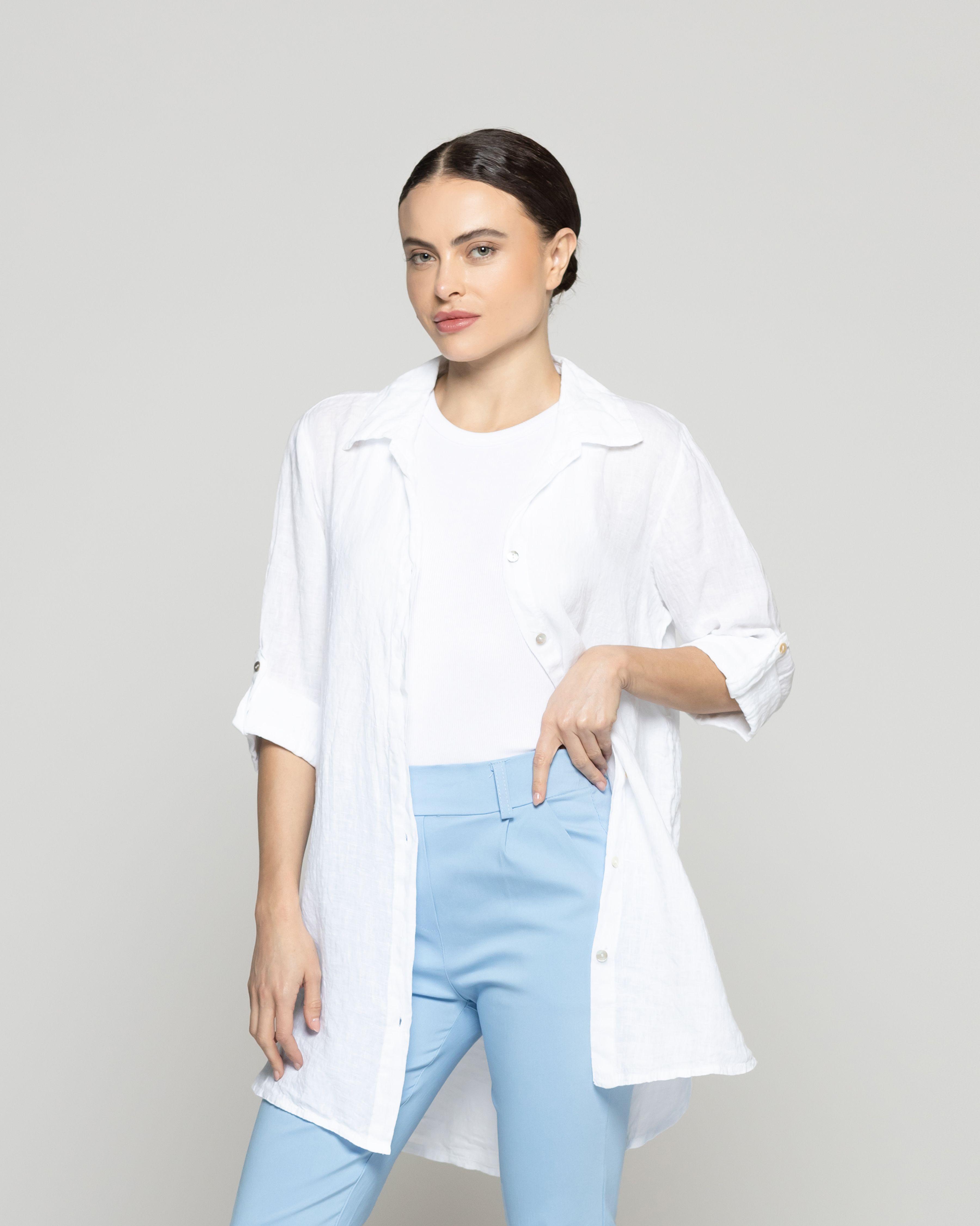 Blusa Mujer Belén Lino Manga Larga Blanca Lineatre-0
