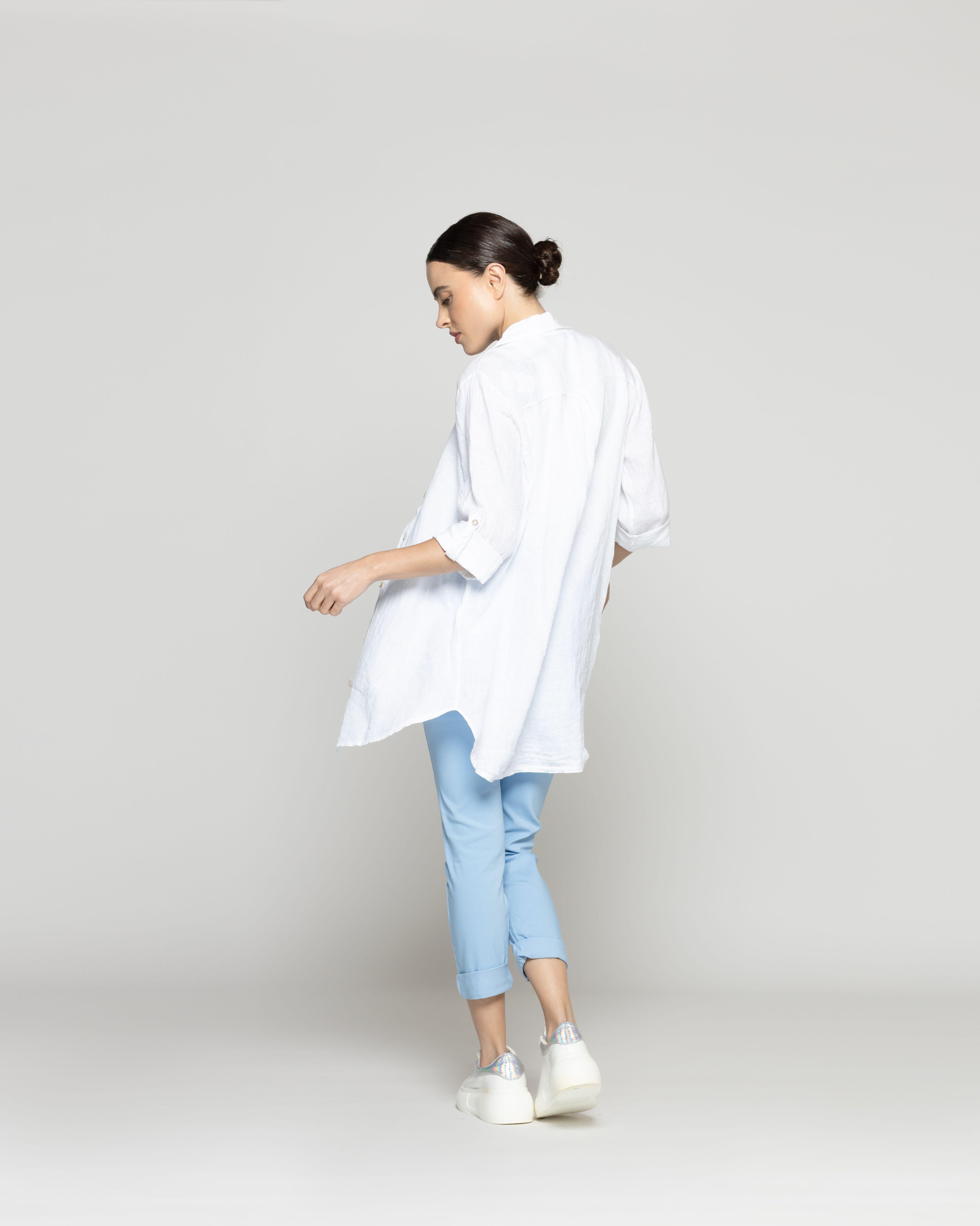Blusa Mujer Belén Lino Manga Larga Blanca Lineatre-7
