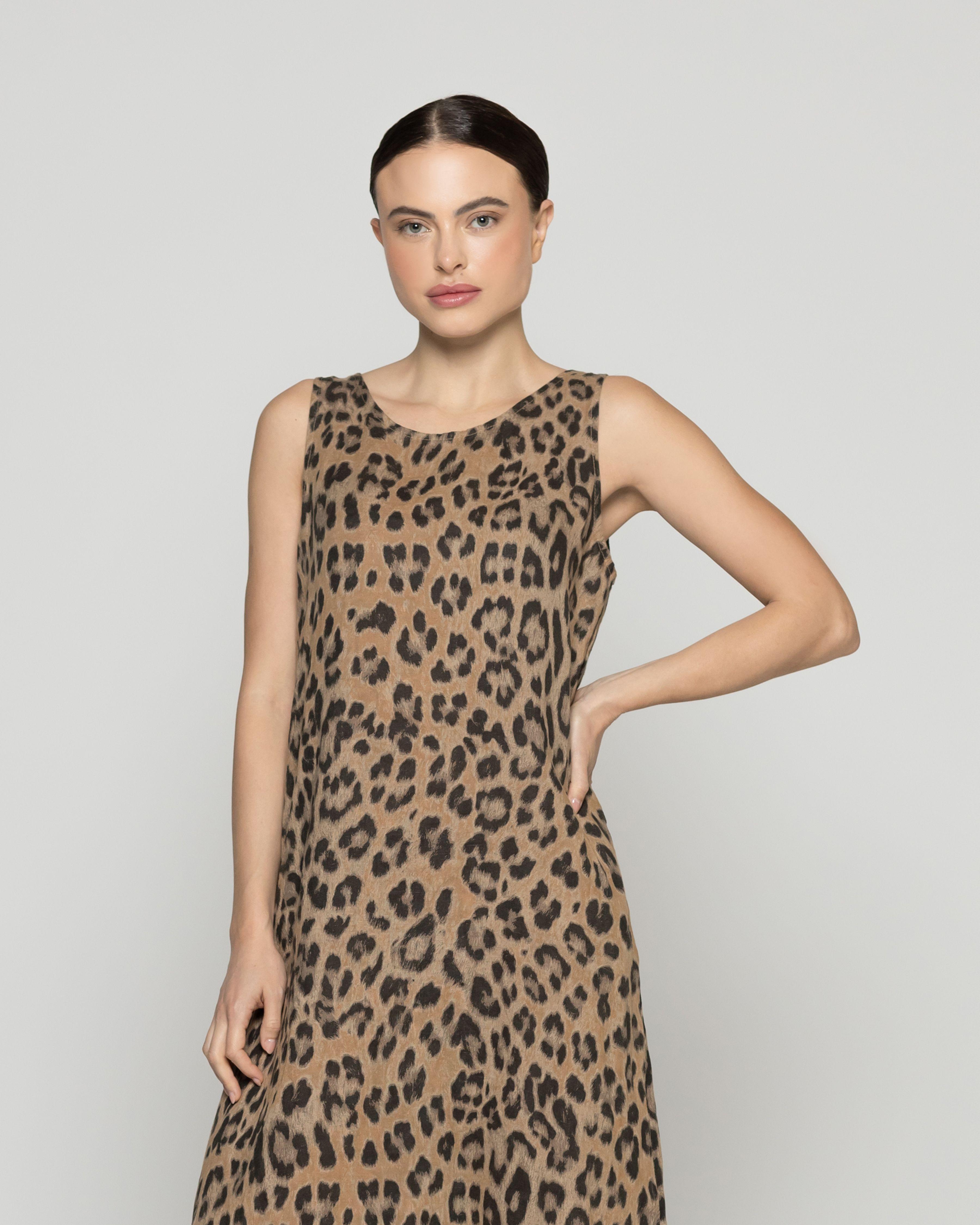 Vestido Mujer Veronica De Lino Animal Print Lineatre-0