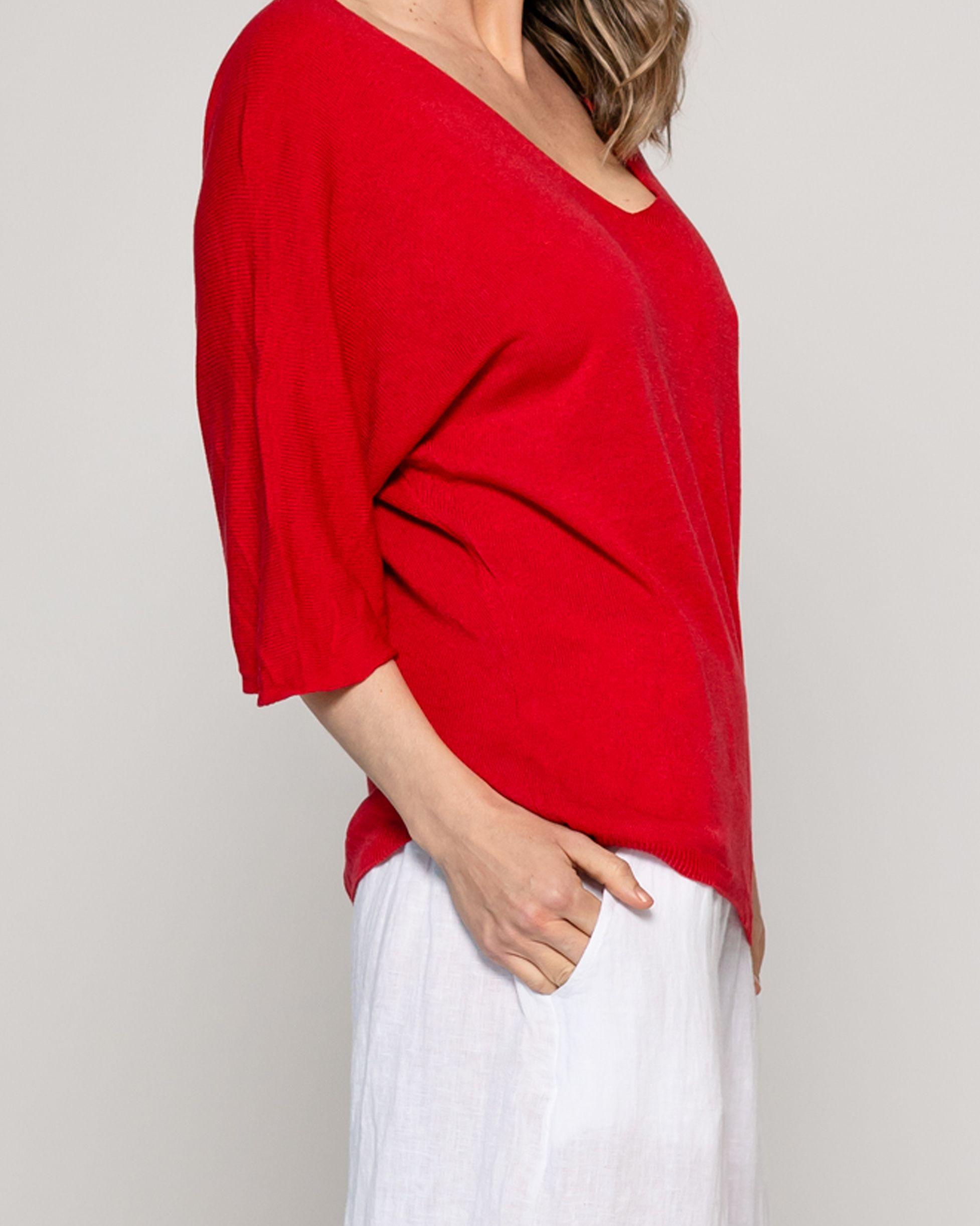 Sweater Mujer Winona Cuello V Manga 3/4 Rojo Lineatre-2