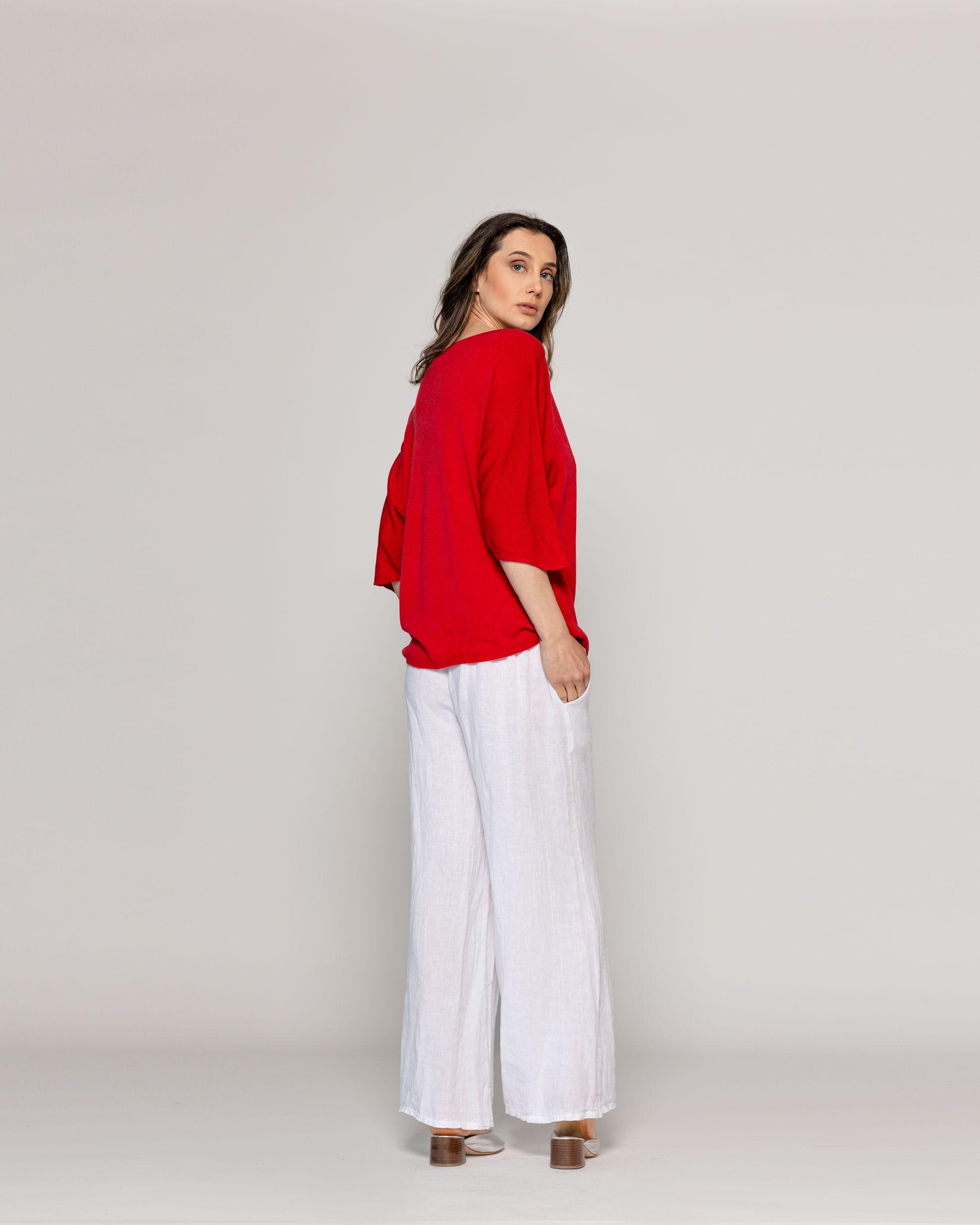 Sweater Mujer Winona Cuello V Manga 3/4 Rojo Lineatre-3