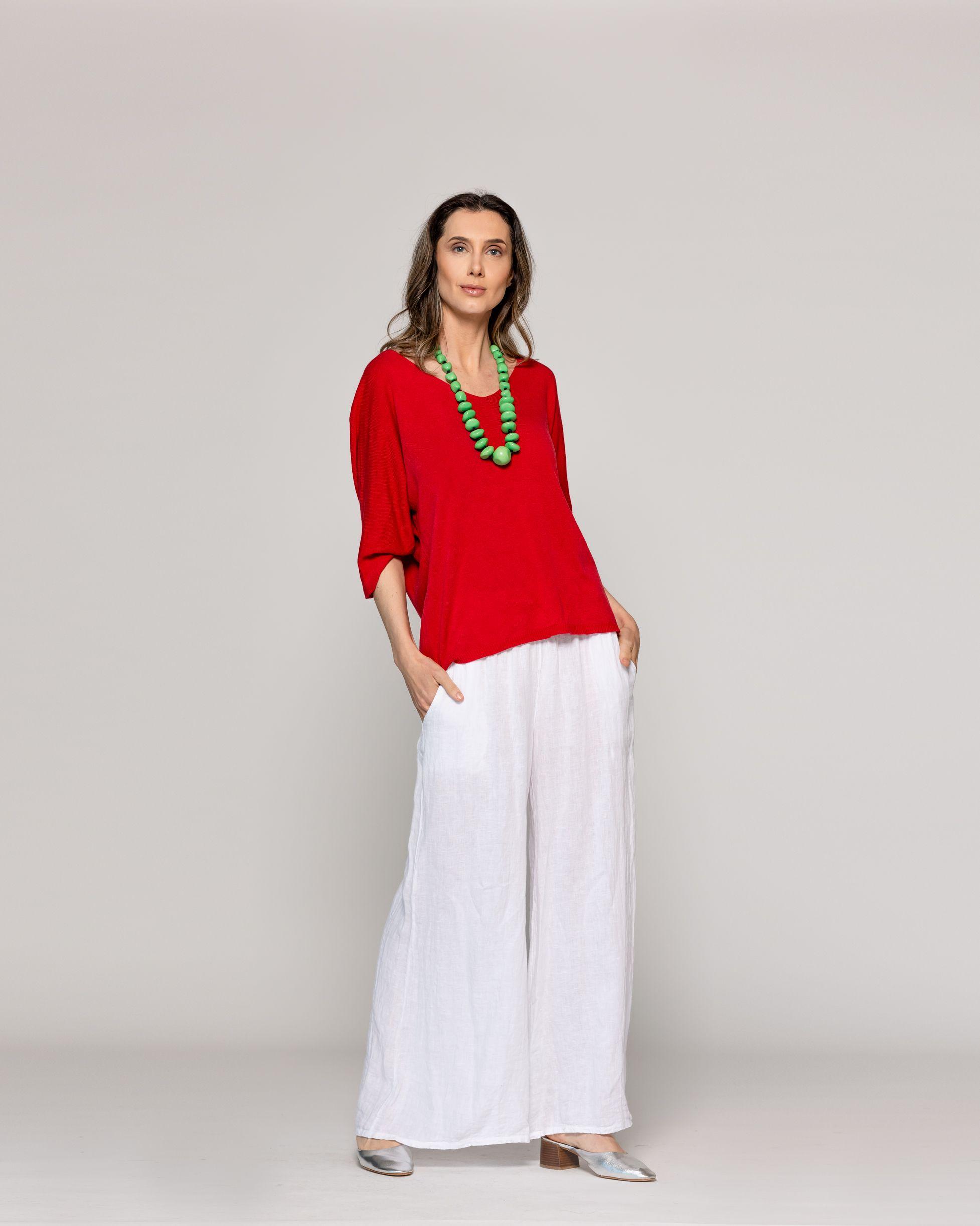 Sweater Mujer Winona Cuello V Manga 3/4 Rojo Lineatre-4