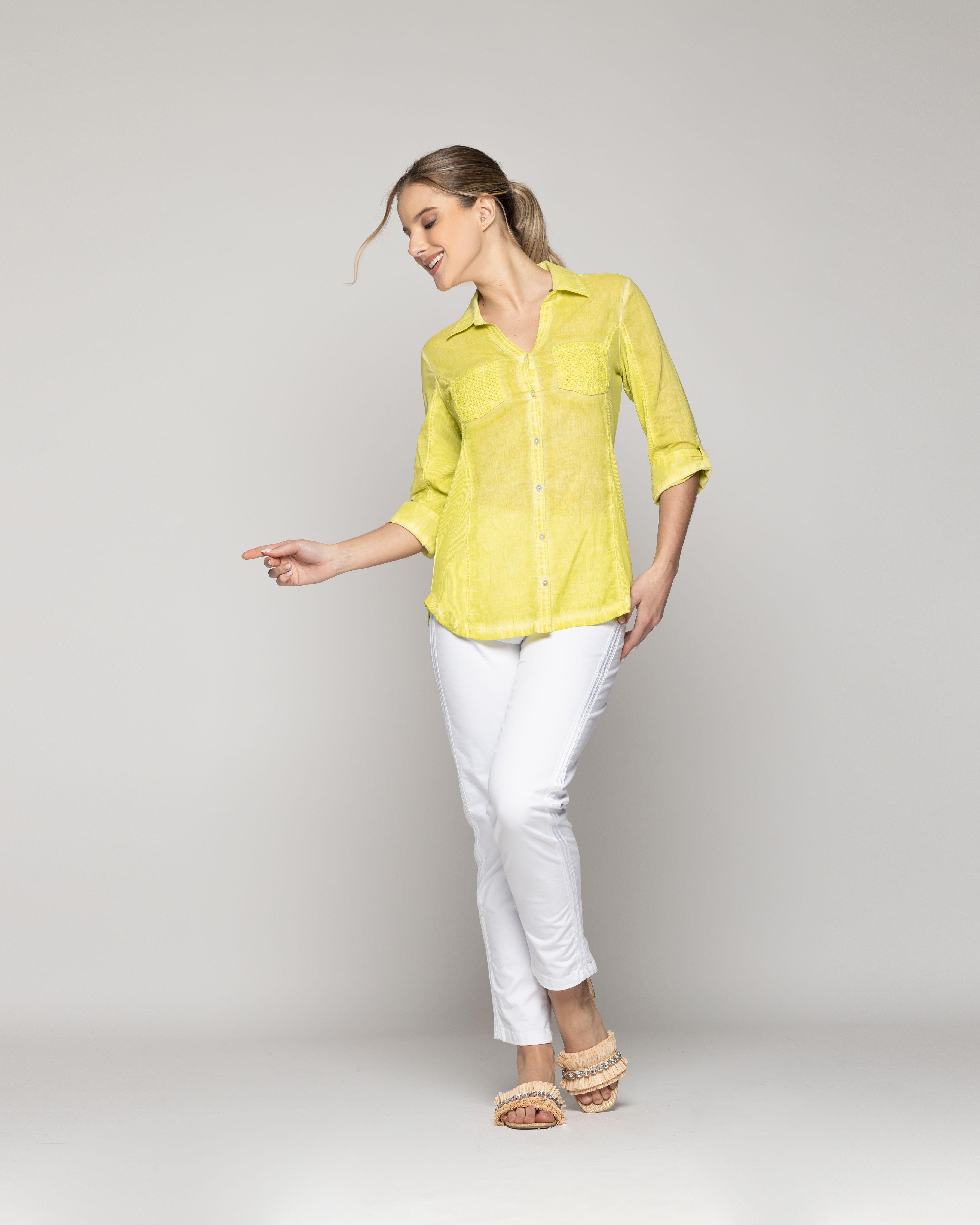 Blusa Mujer Bernadette Entallada Con Ajuste De Mangas Verde Limón  Lineatre-1