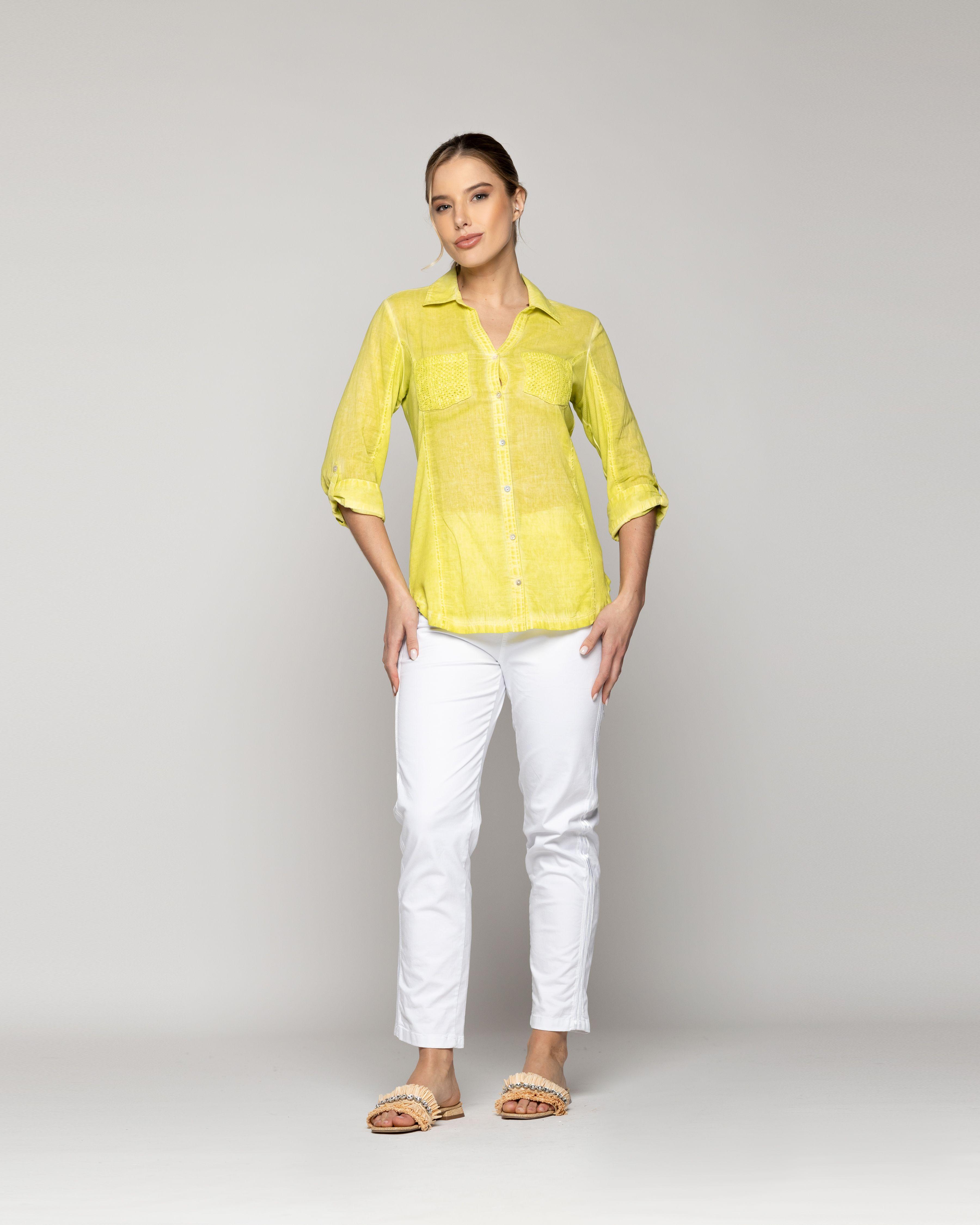 Blusa Mujer Bernadette Entallada Con Ajuste De Mangas Verde Limón  Lineatre-3