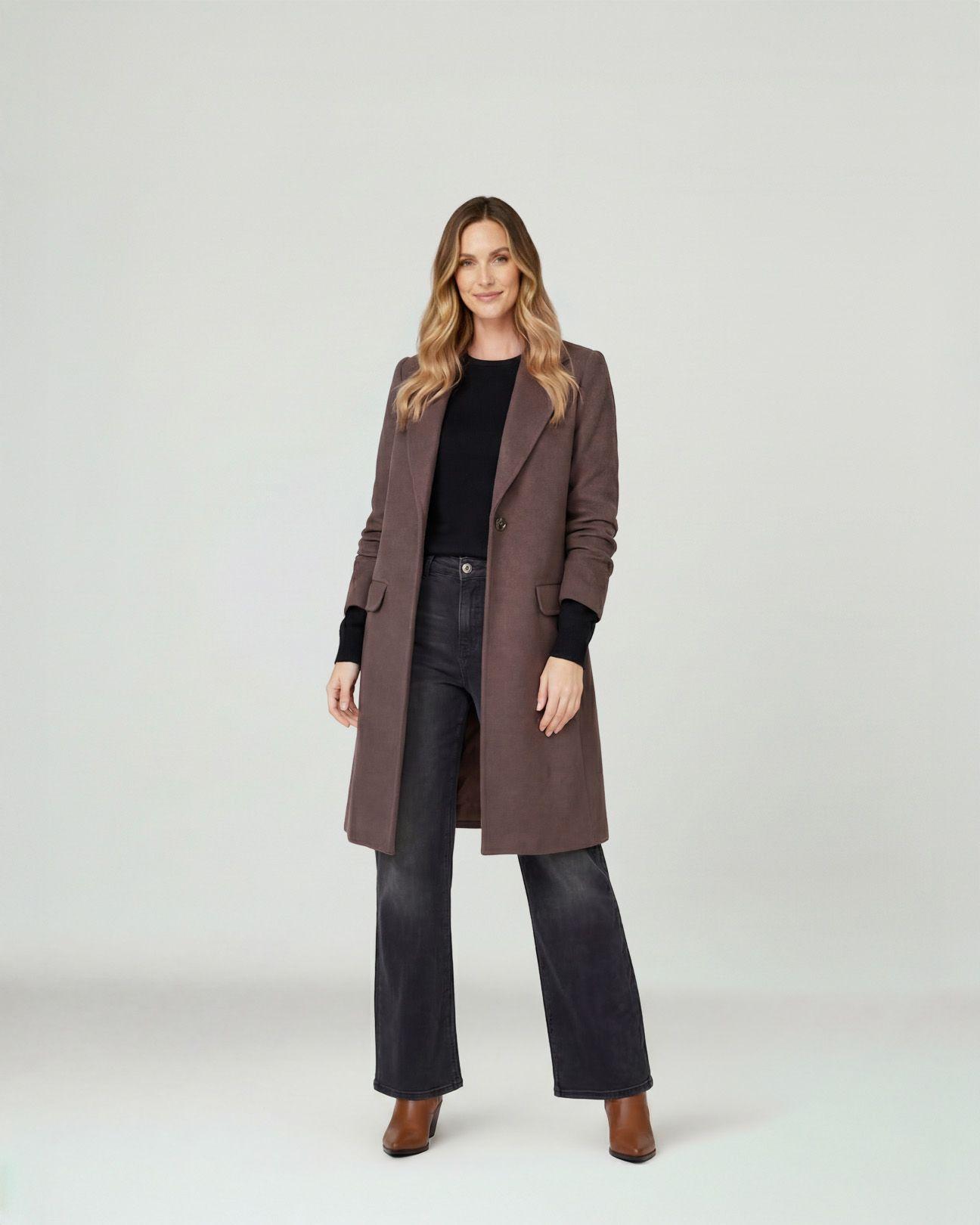 Abrigo Mujer Ornella Regular Cuello Con Solapa Manga Suelta Negro Lineatre-3